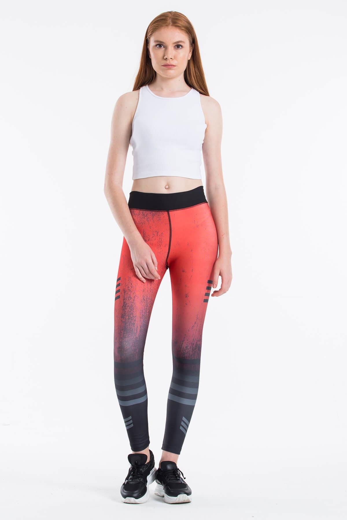 Dijital Baskılı Sporcu Tayt Kırmızı