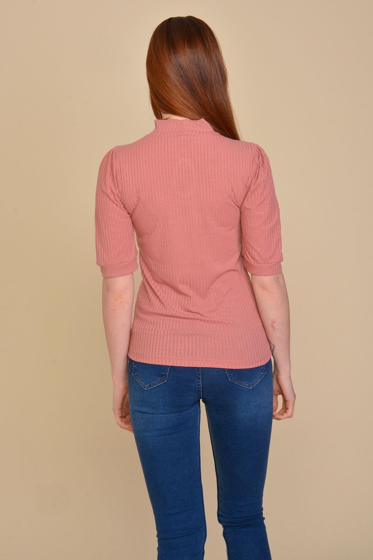 Dik Yaka Kaşkorse Bluz Pembe