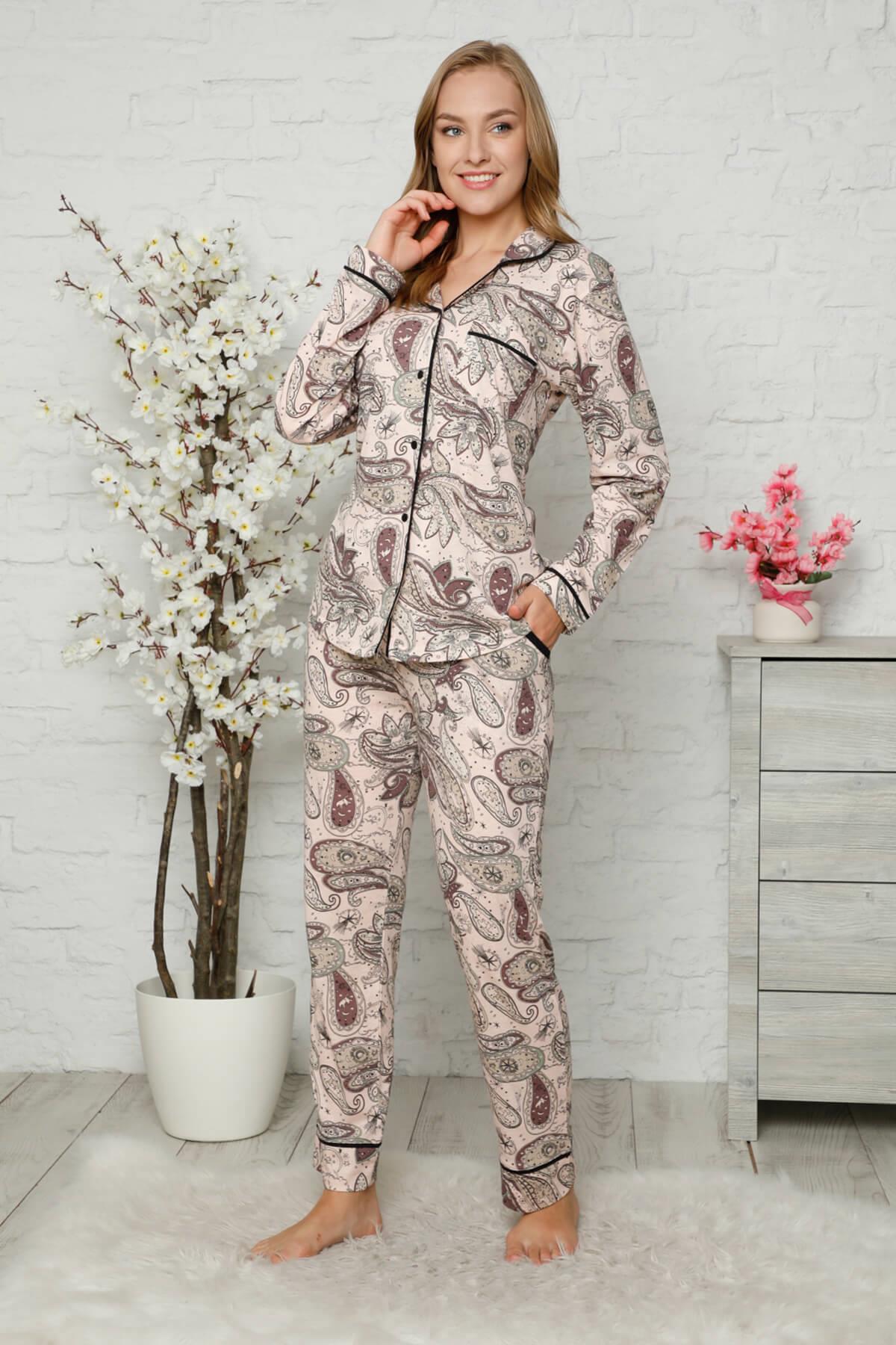 Düğmeli Kadın Pijama Takımı Pembe