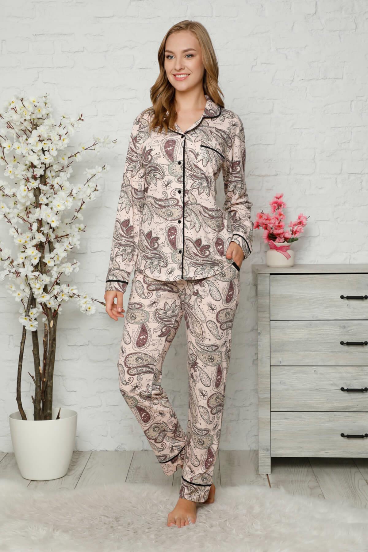 Düğmeli Kadın Pijama Takımı Pembe