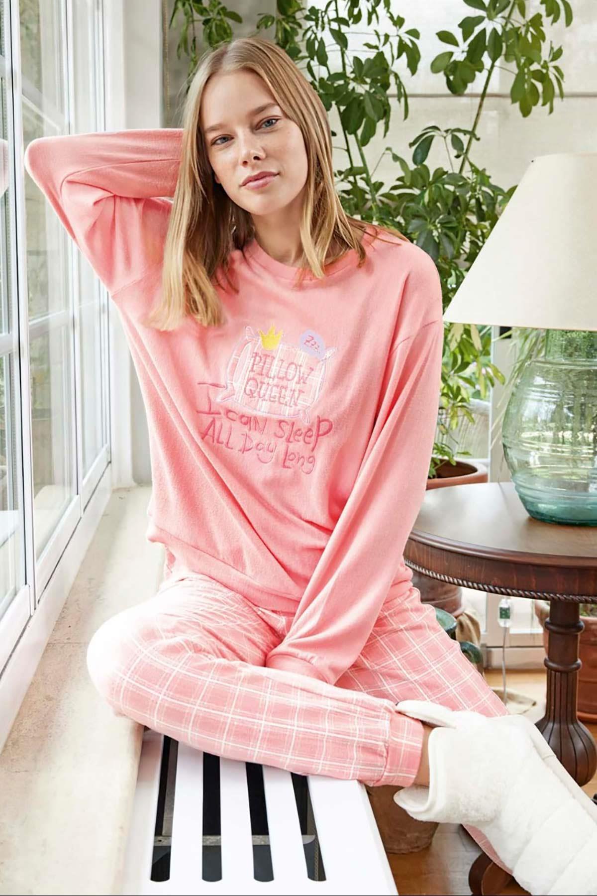 Ekoseli Pillow Queen Thermal Kadın Pijama Takımı