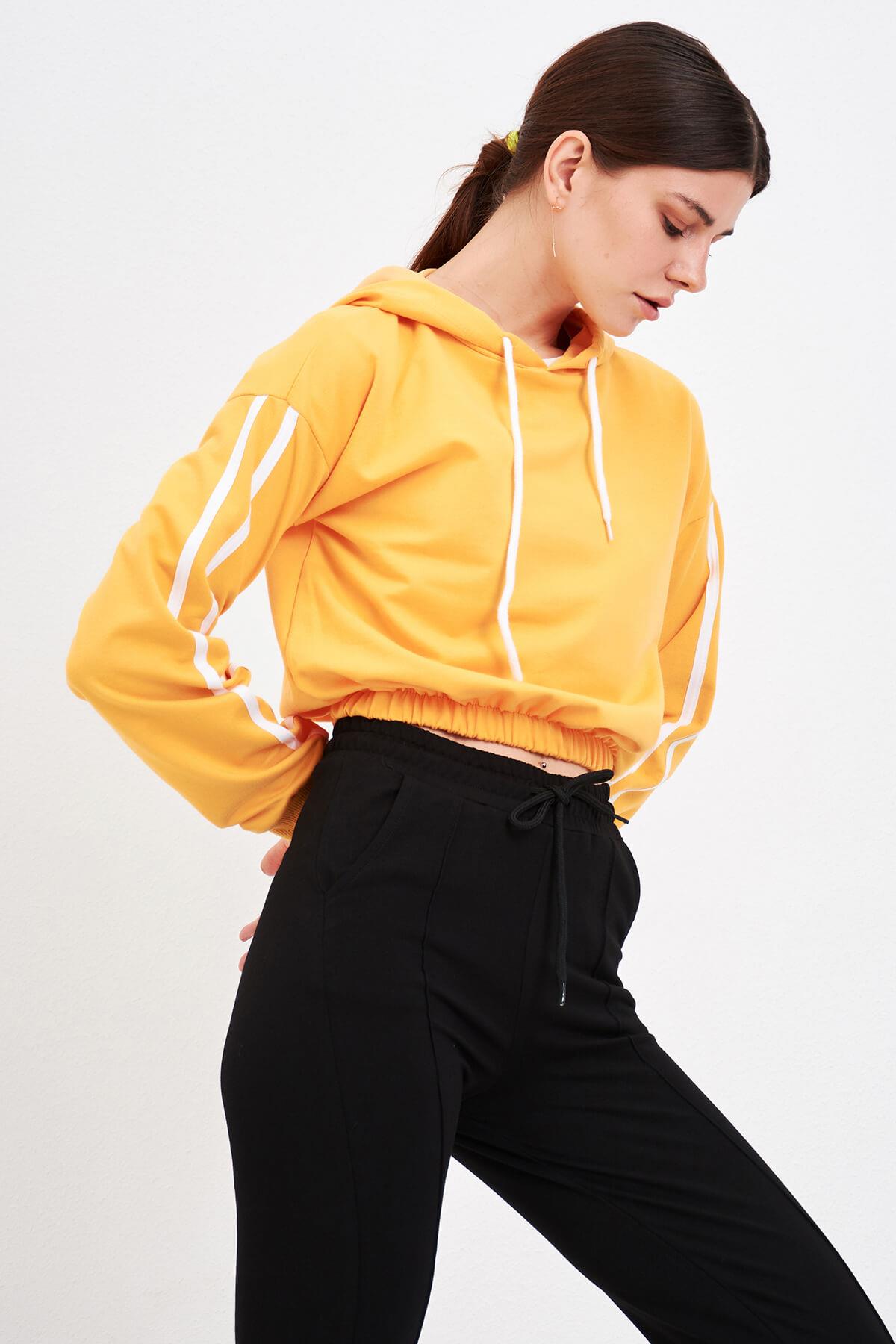 Eteği Lastikli Sweatshirt Hardal