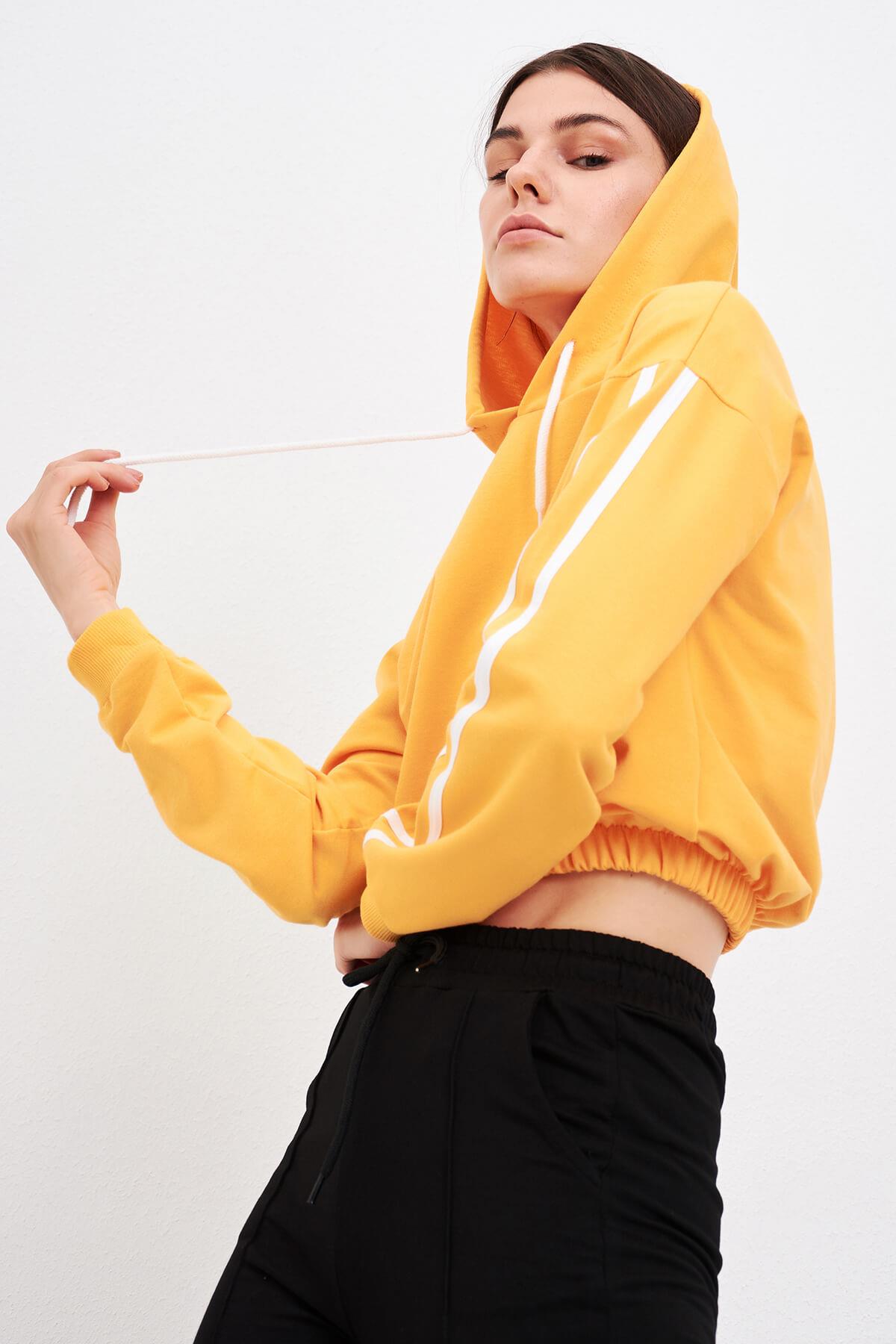 Eteği Lastikli Sweatshirt Hardal