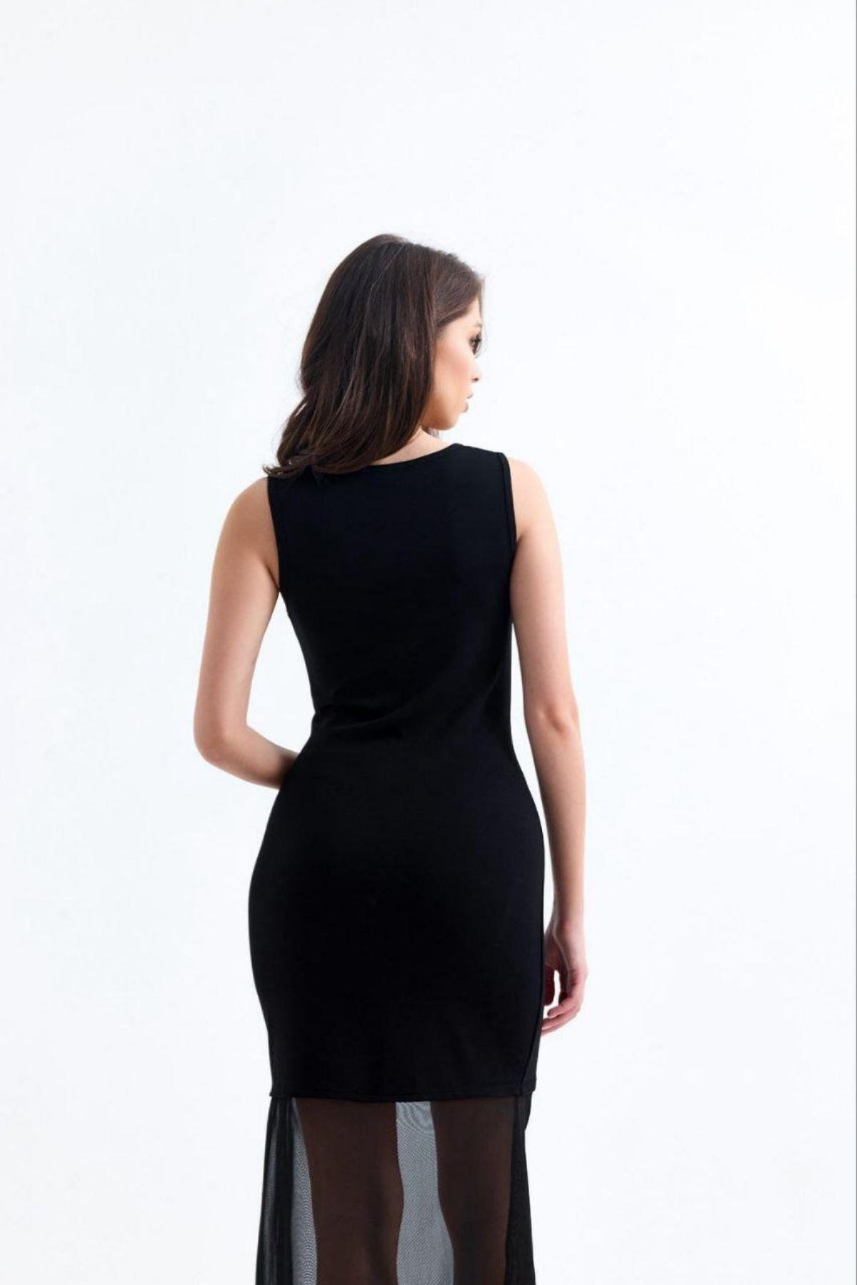 Eteği Tüllü Basic Elbise Siyah