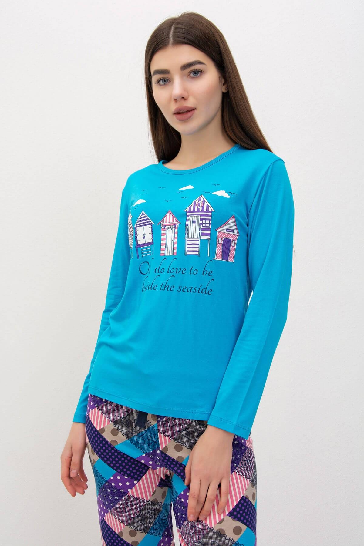 Ev Detaylı Pijama Takımı Mavi