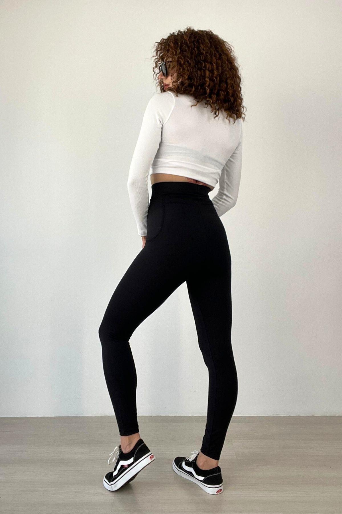 Extra Yüksek Bel Cepli Premium Tayt Siyah