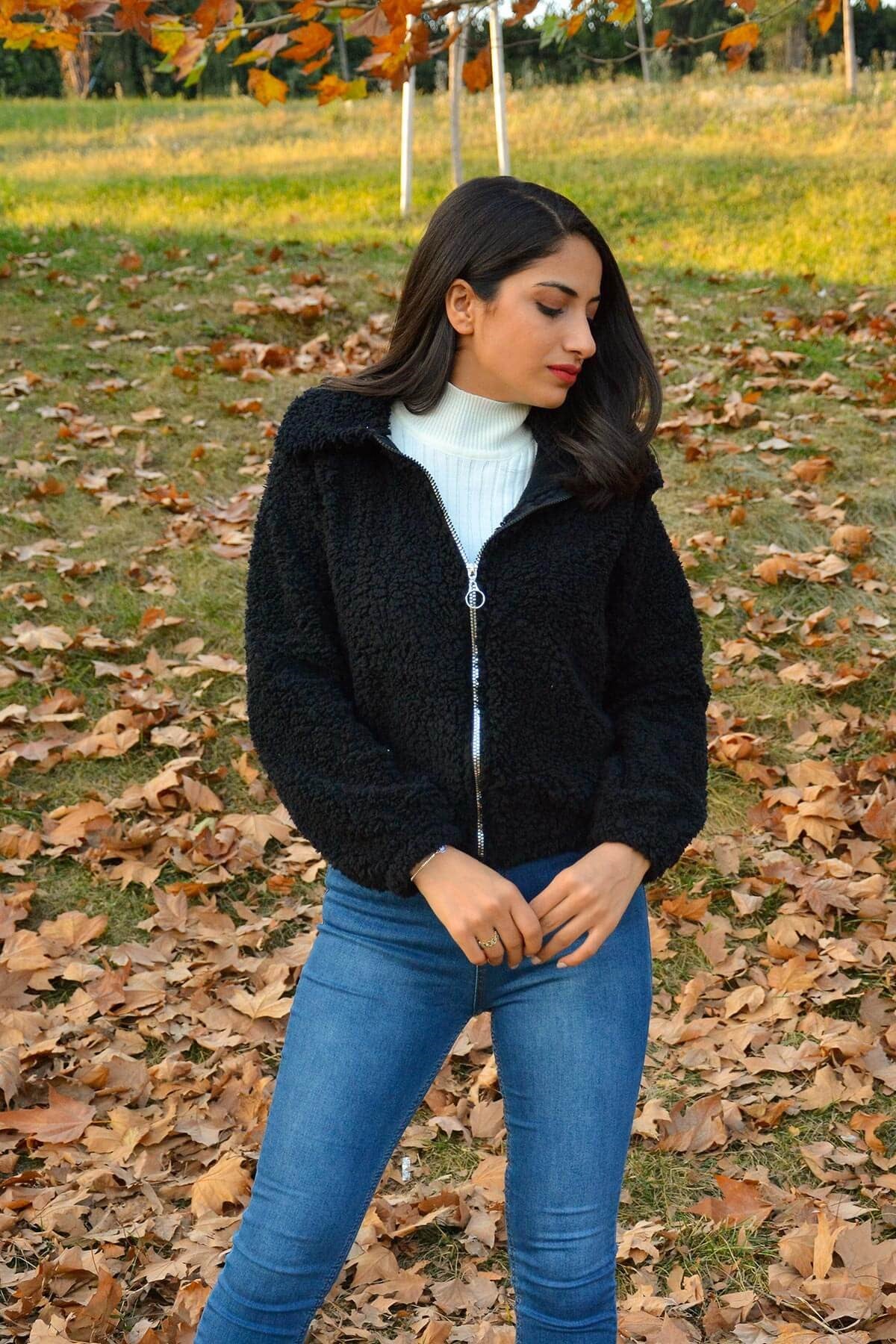 Fermuarlı Kadın Peluş Hırka