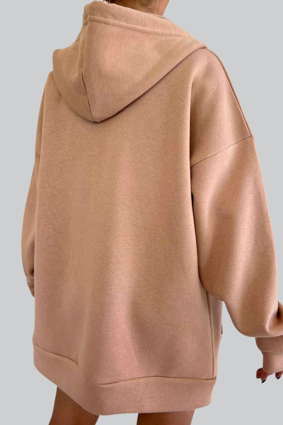 Fermuarlı Kalın Sweatshirt Vizon