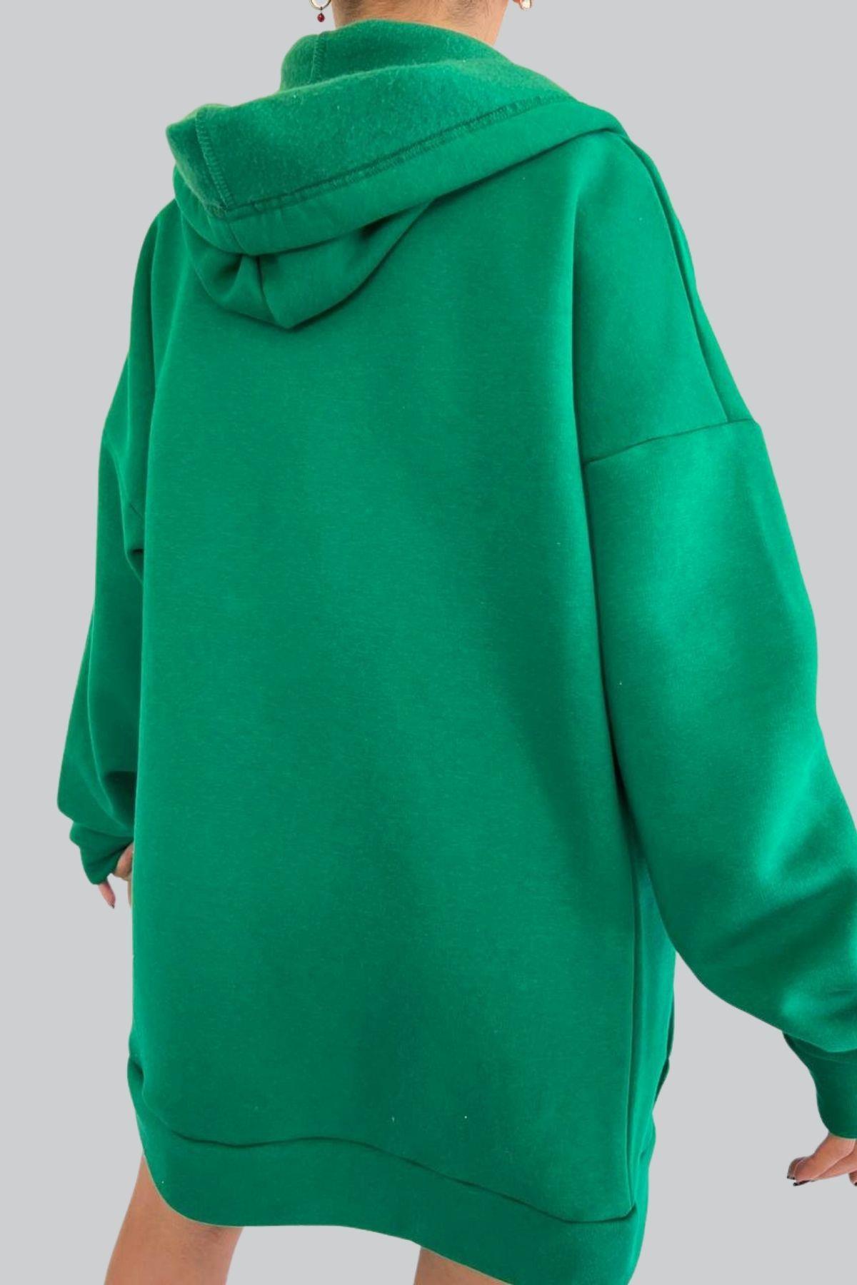 Fermuarlı Kalın Sweatshirt Yeşil