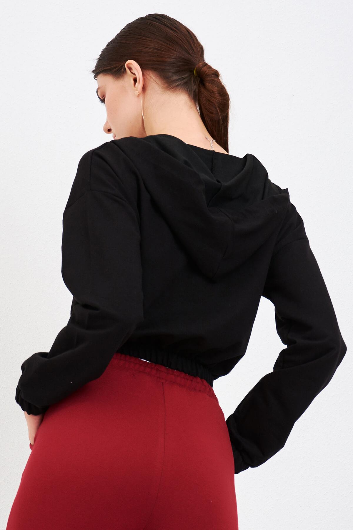 Fermuarlı Kapüşonlu Sweat Siyah