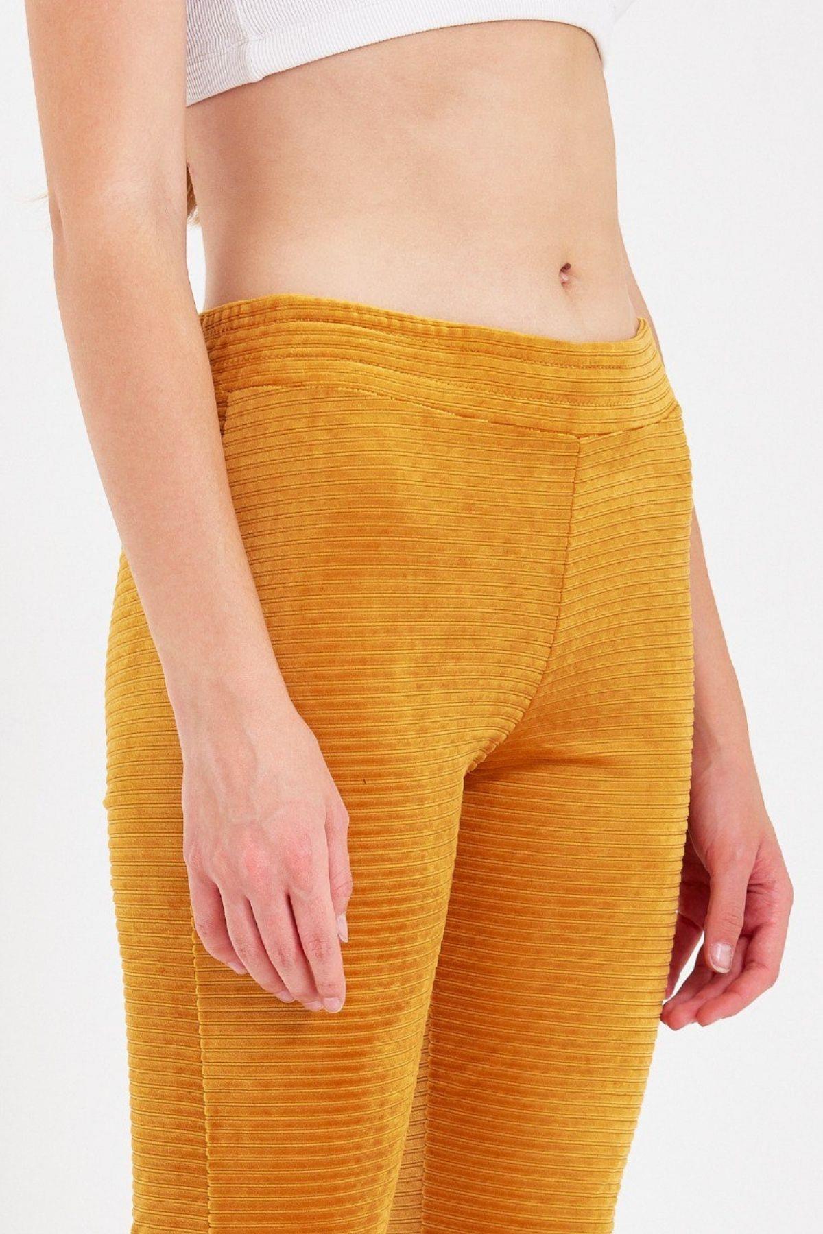 Fitilli Kadife Tayt Hardal