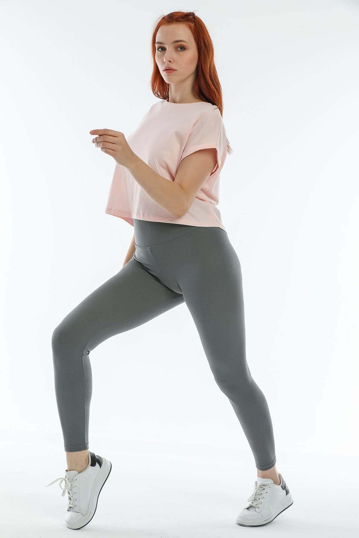 Fitilli Kaşkorse Yüksek Bel Gri Tayt