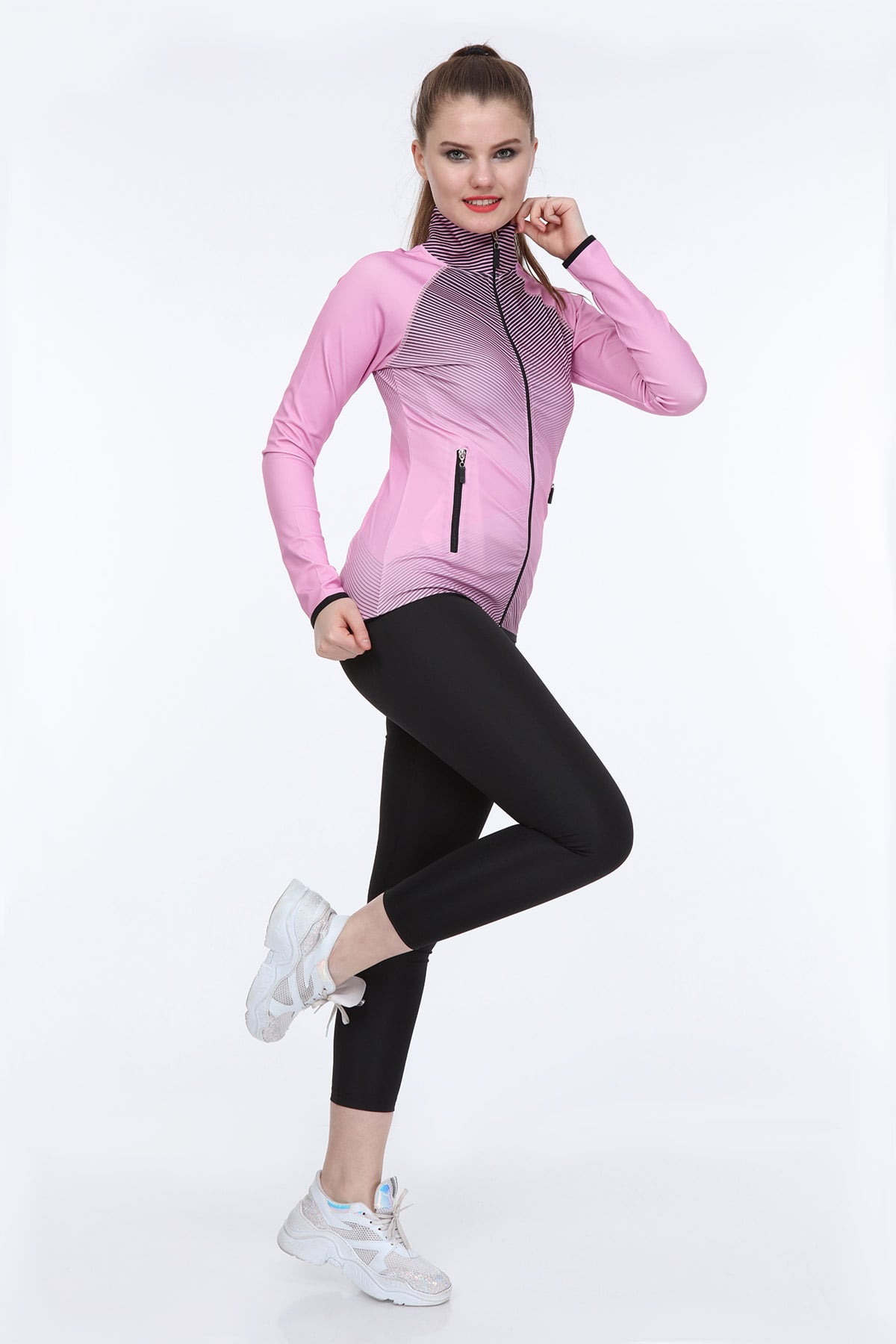 Fitness Sporcu Taytlı Eşofman Takım Pembe