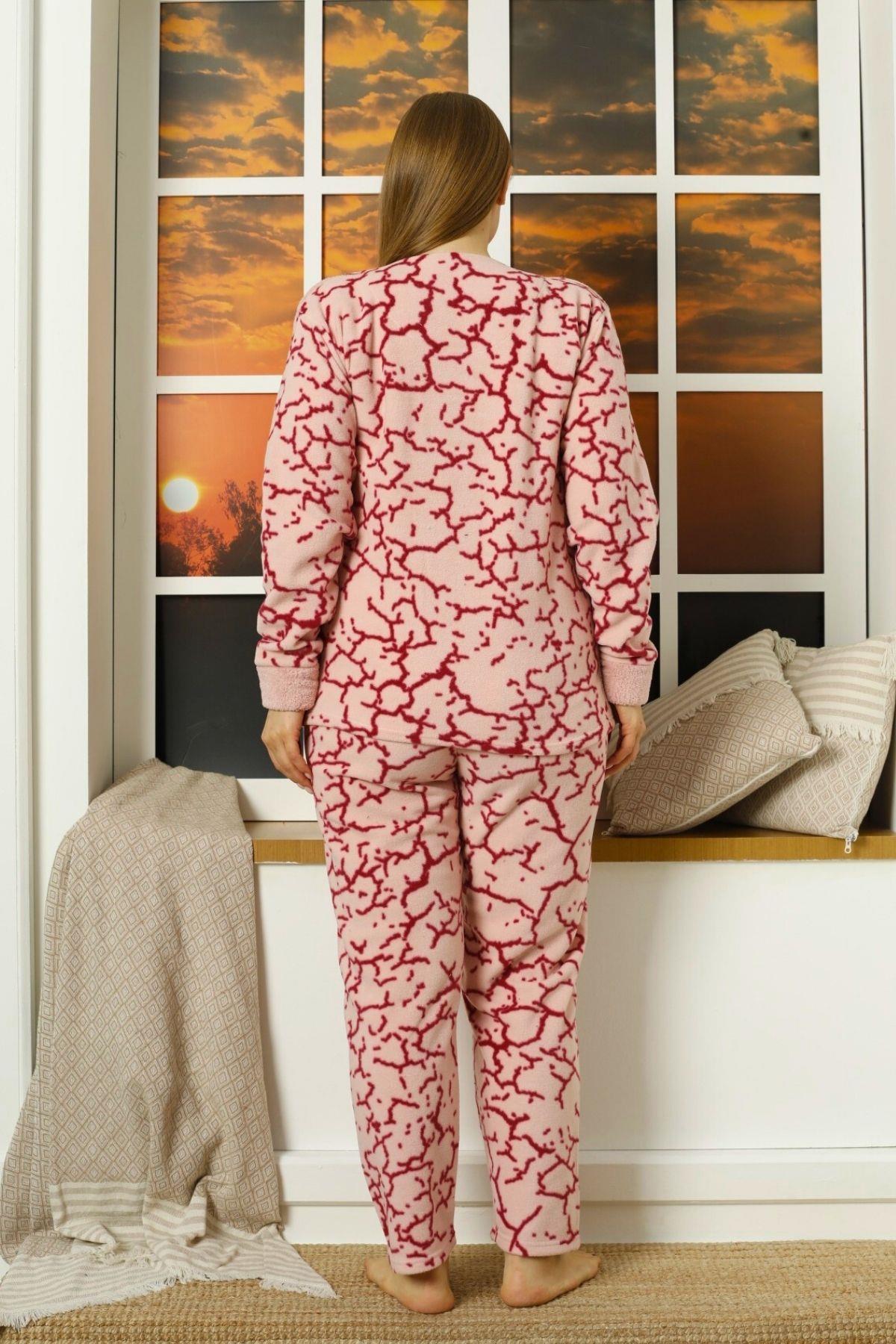 Flowers Polar Büyük Beden Pijama Takımı Pudra