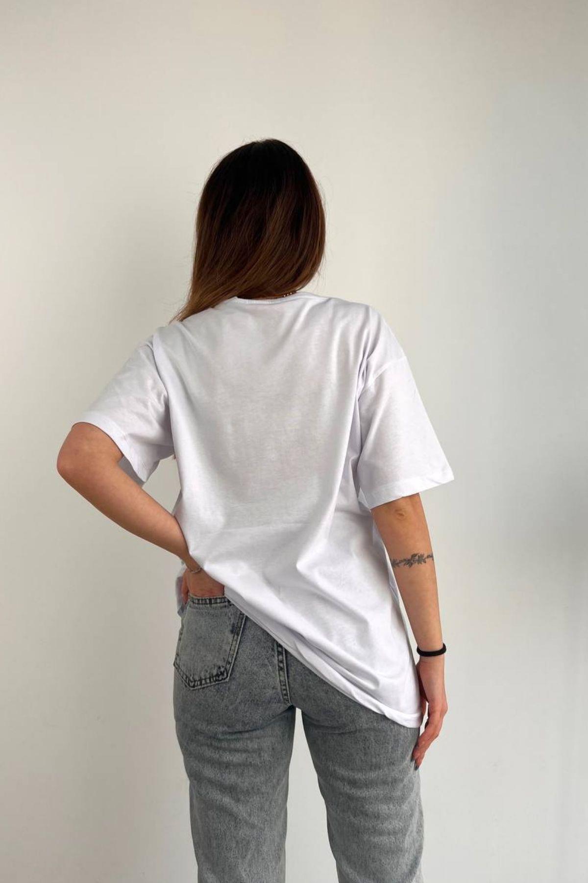 Frida Baskılı Basic Kısa Kollu T-Shirt Beyaz