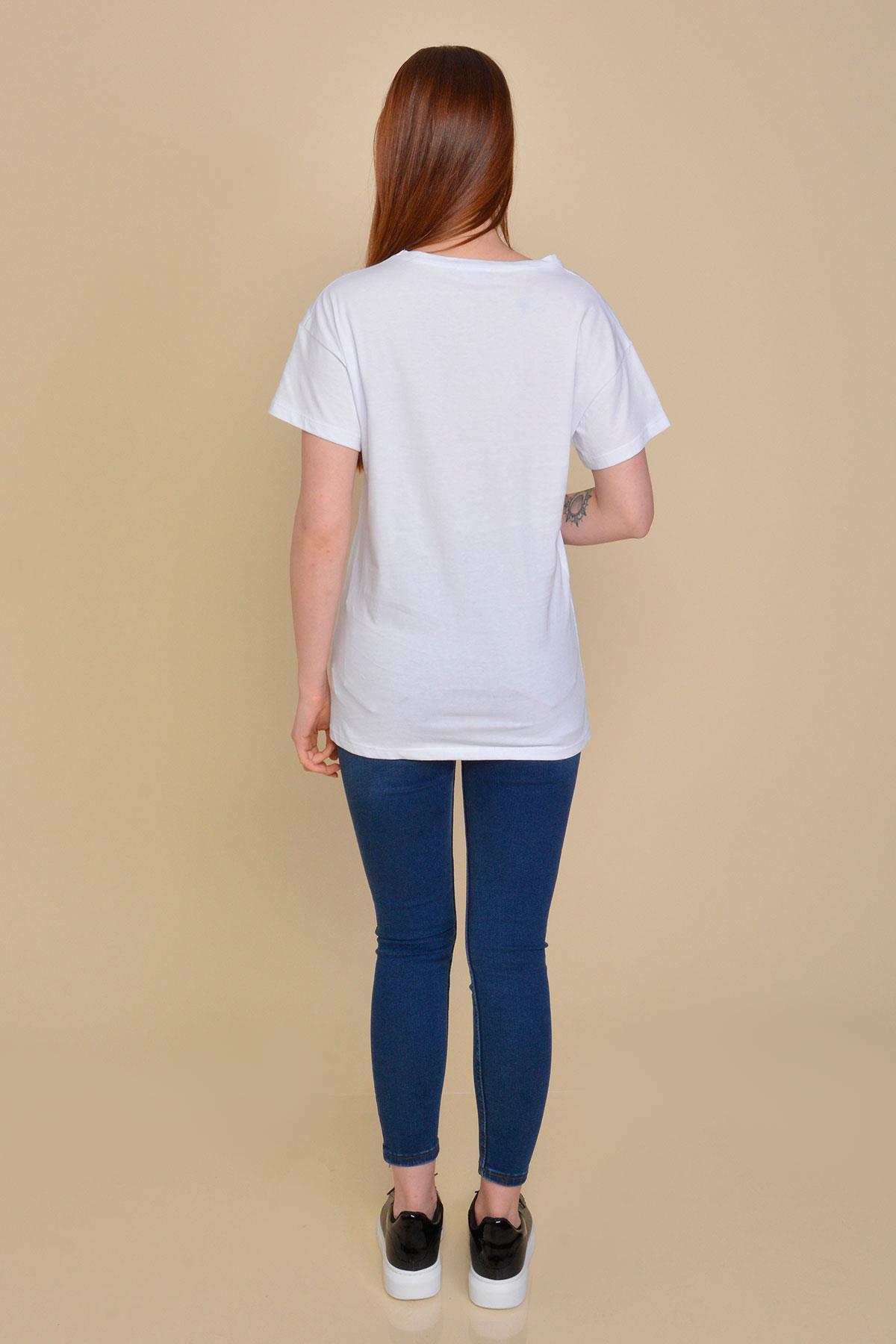 Gazete Baskılı Beyaz T-Shirt