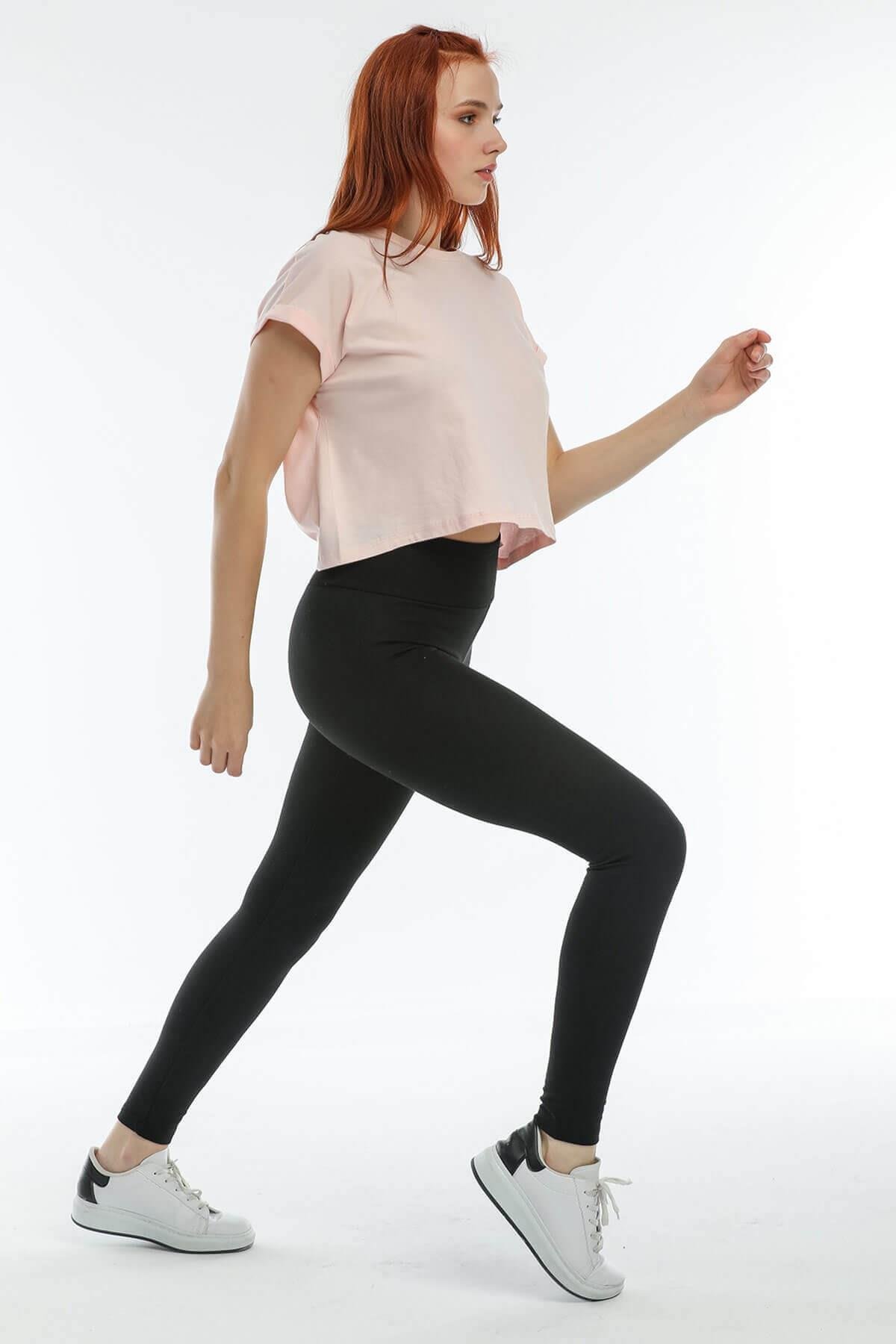 Geniş Kemer Basic Penye Tayt Siyah