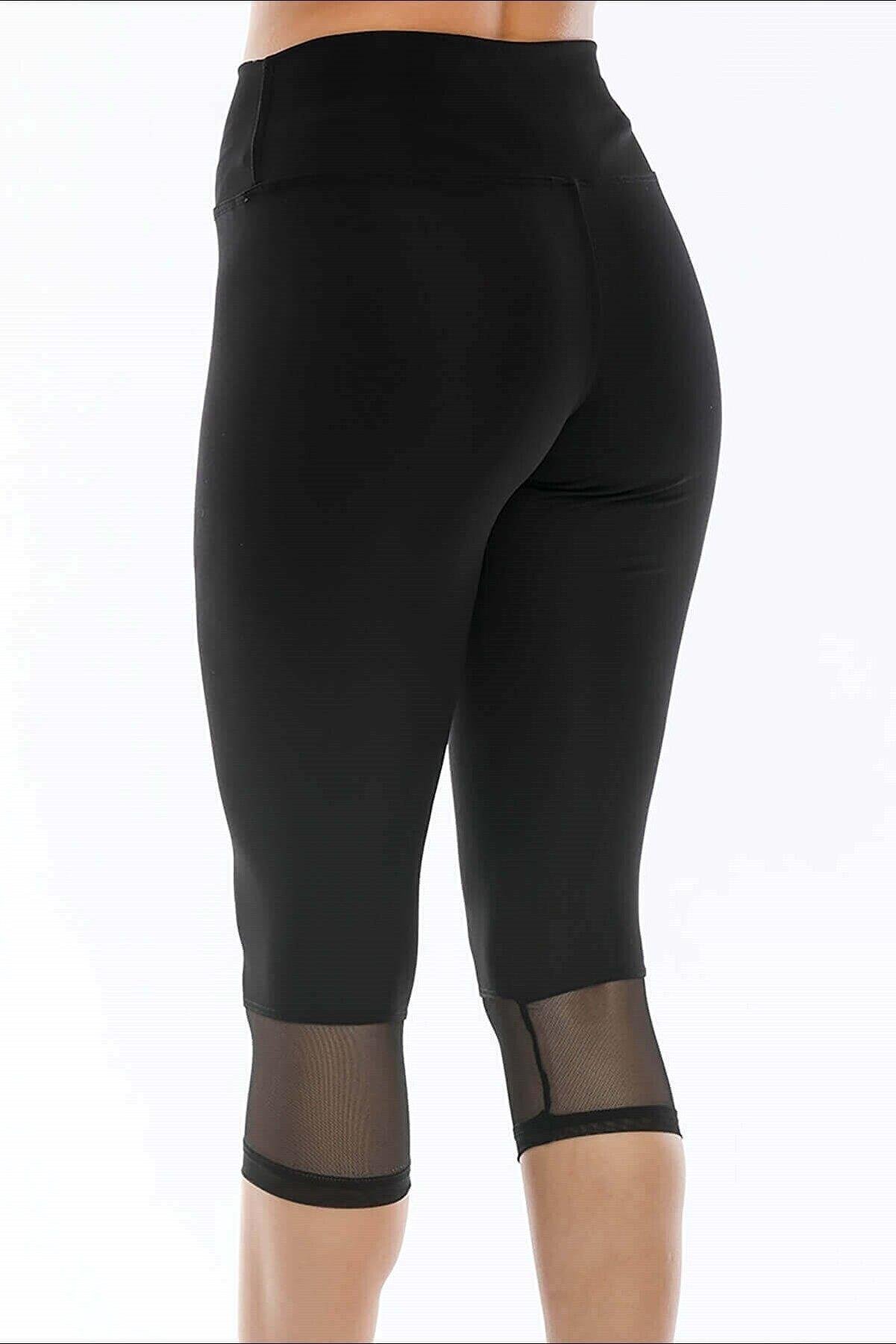 Geniş Kemer Tüllü Kapri Tayt Siyah