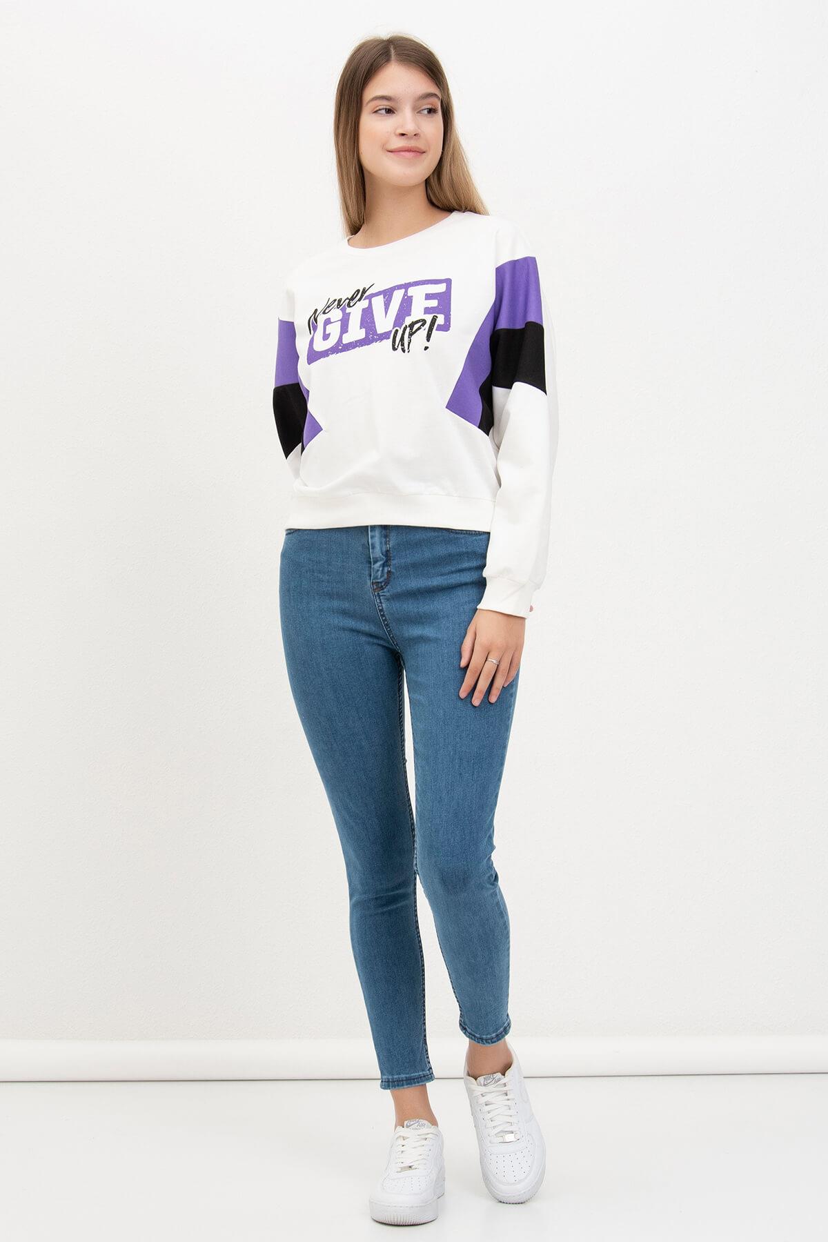 Give Up Baskılı Sweat Mor