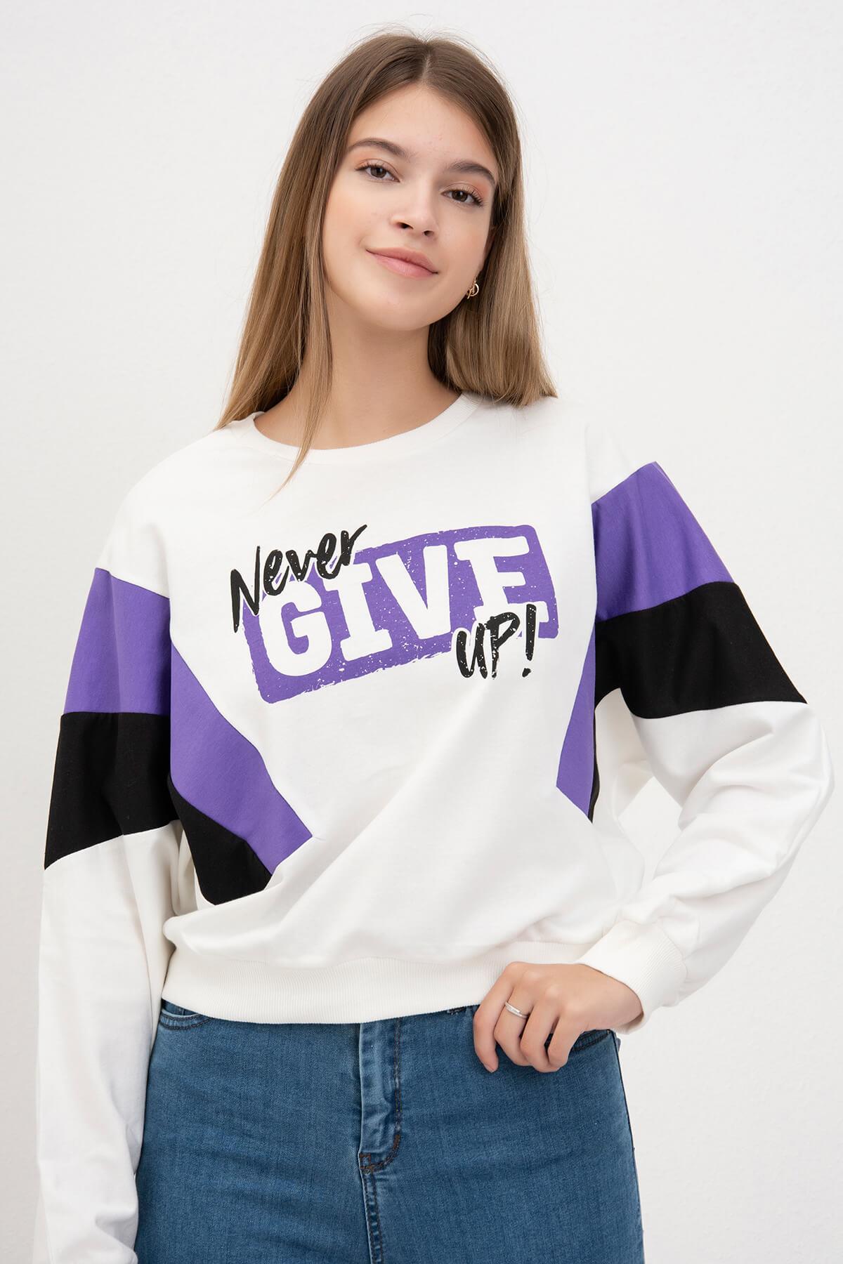 Give Up Baskılı Sweat Mor