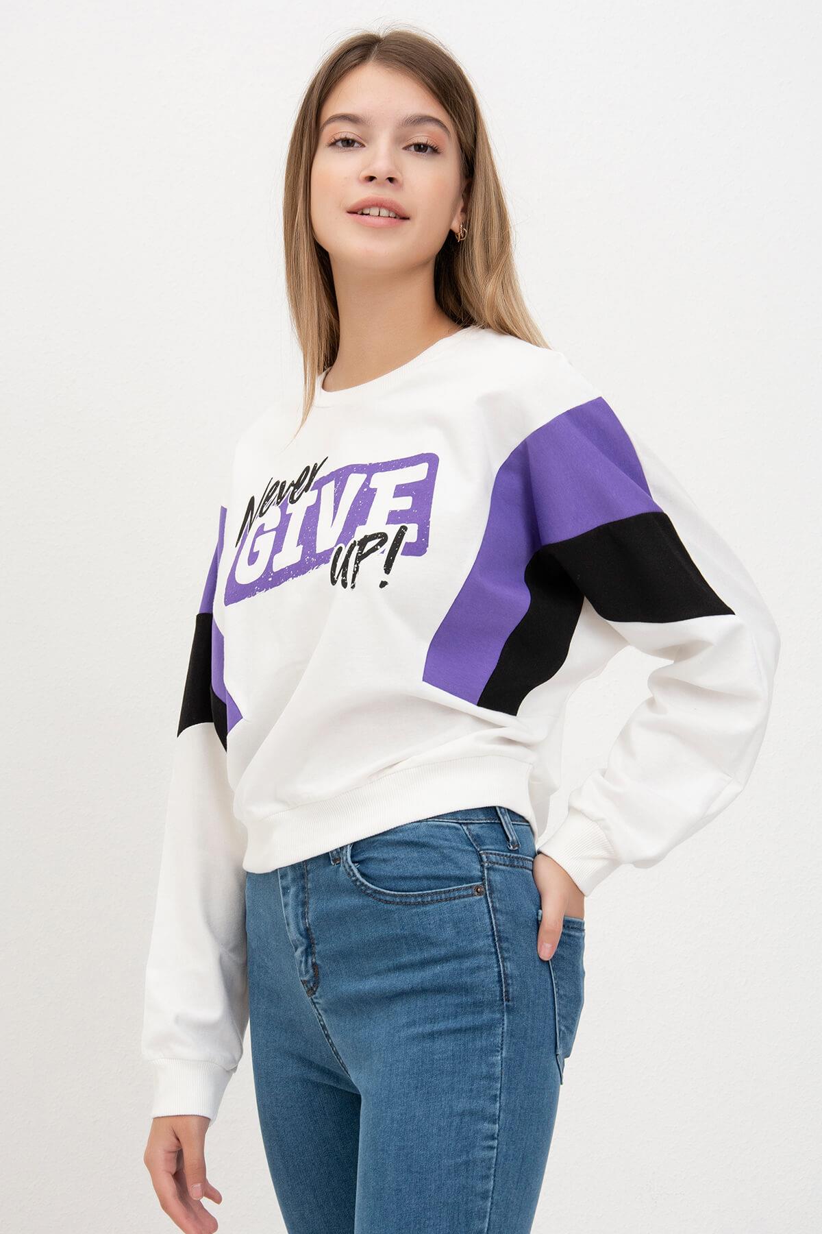 Give Up Baskılı Sweat Mor