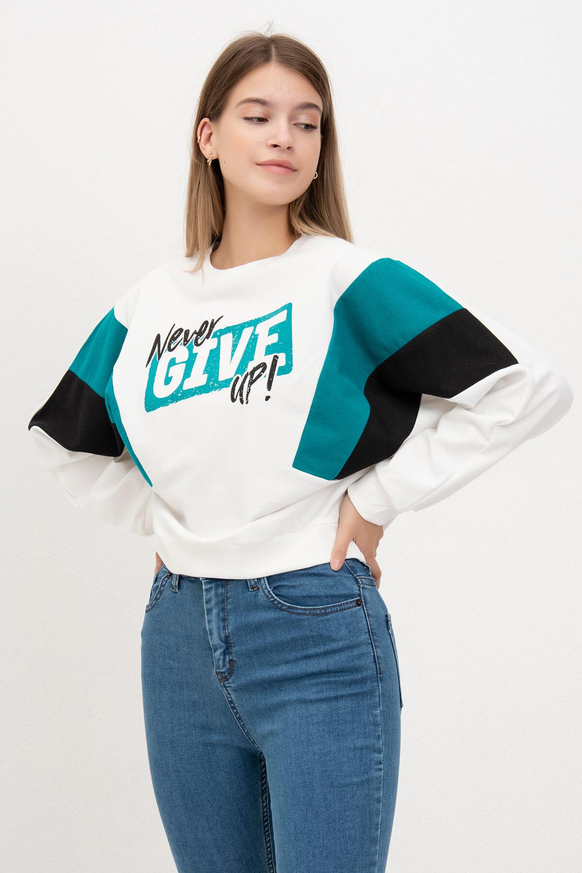 Give Up Baskılı Sweat Yeşil