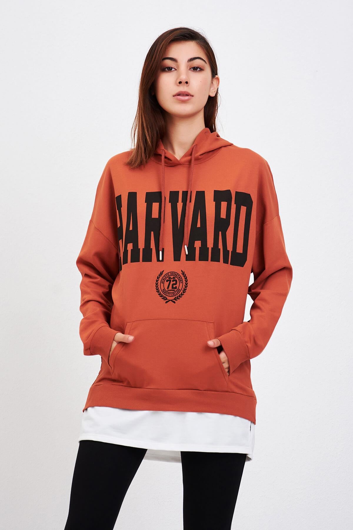 Harvard Yazılı Sweatshirt Kiremit