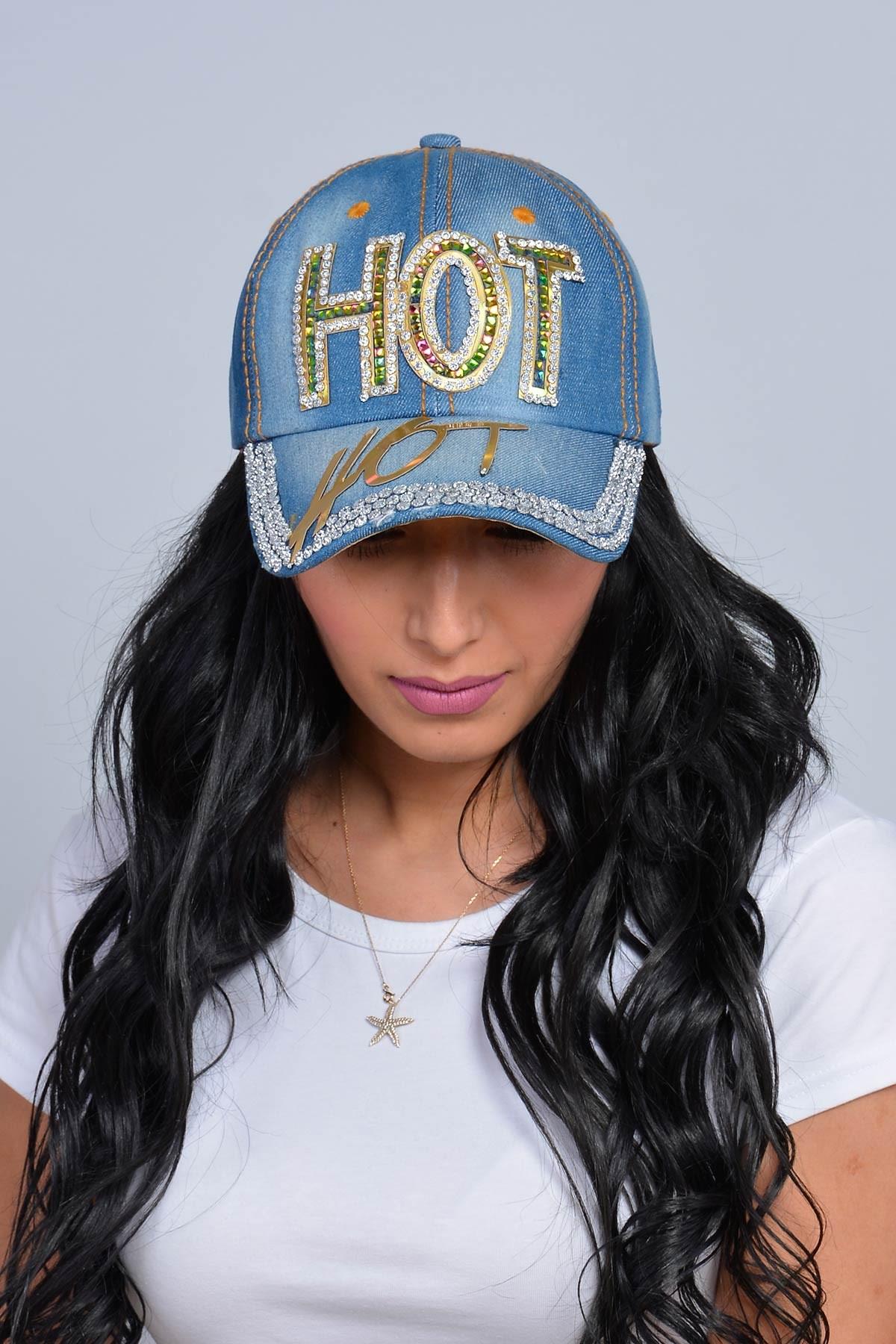 Hot Taşlı Kot Şapka