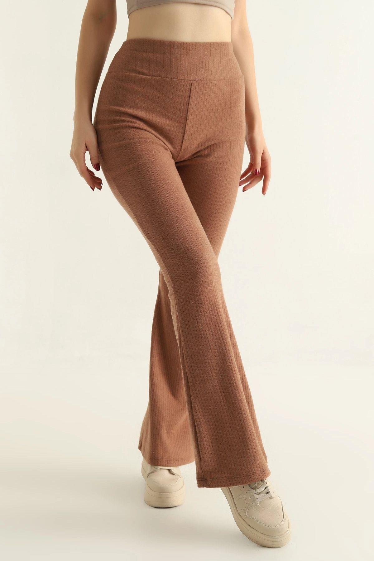 İspanyol Paça Triko Pantolon Kahve