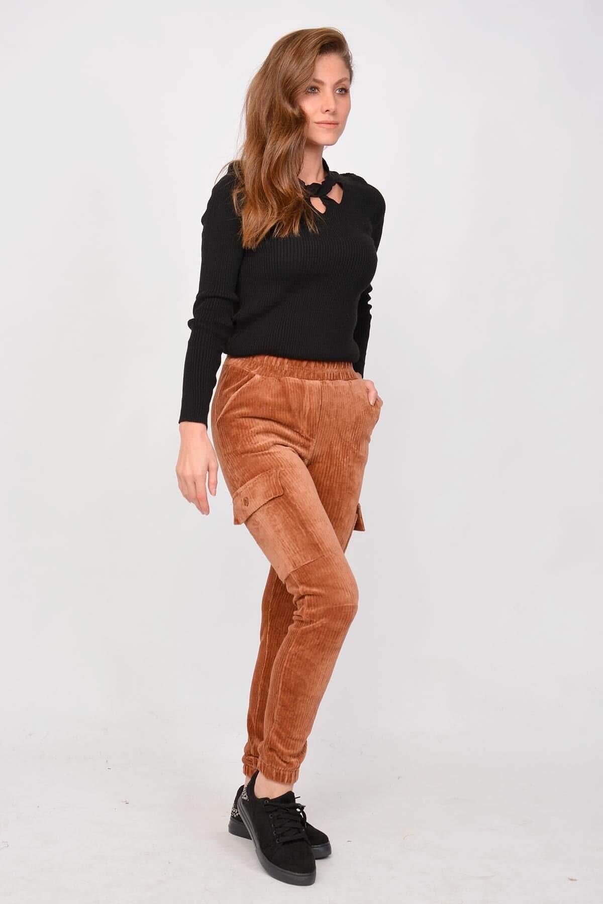 Kadife Kargo Pantolon Taba