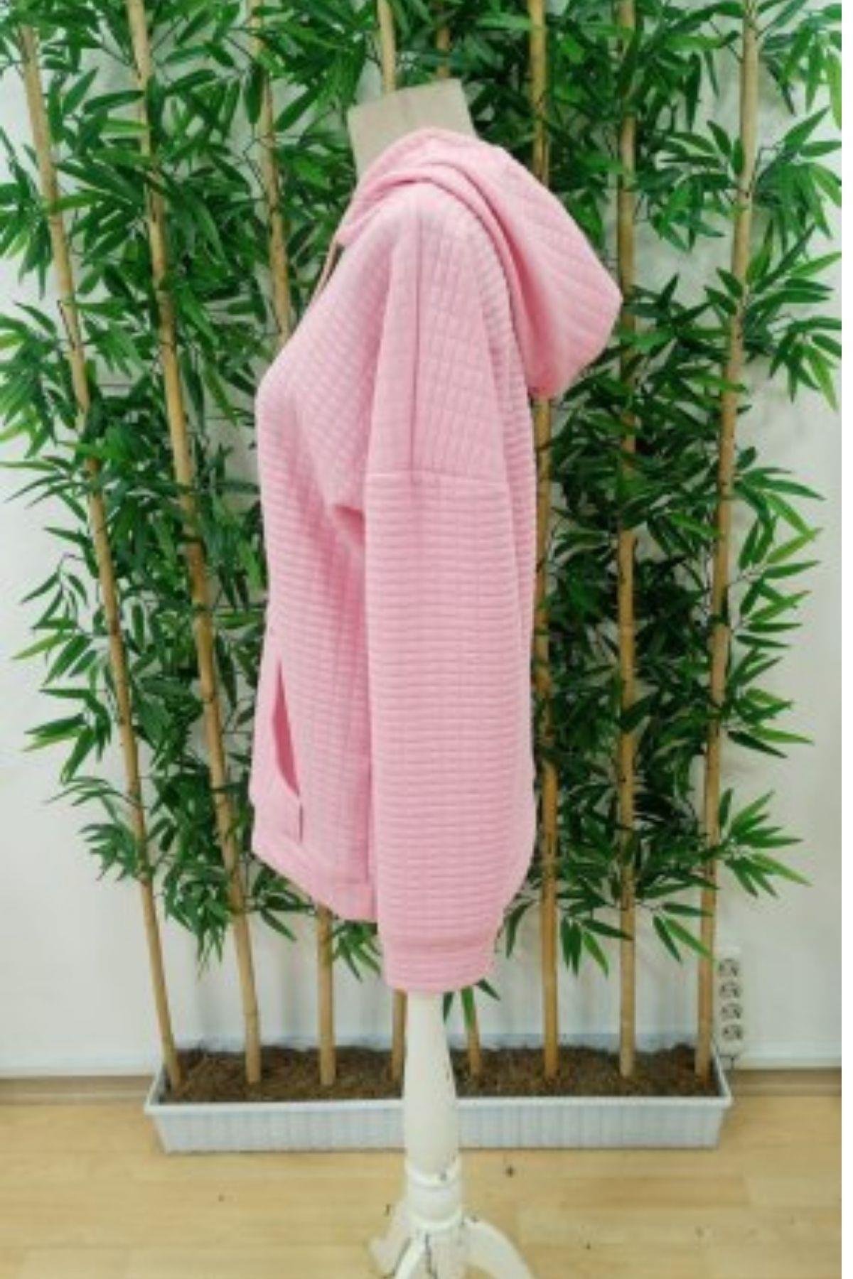 Kapüşonlu Bağcıklı Cepli Capitone Sweatshirt Pembe