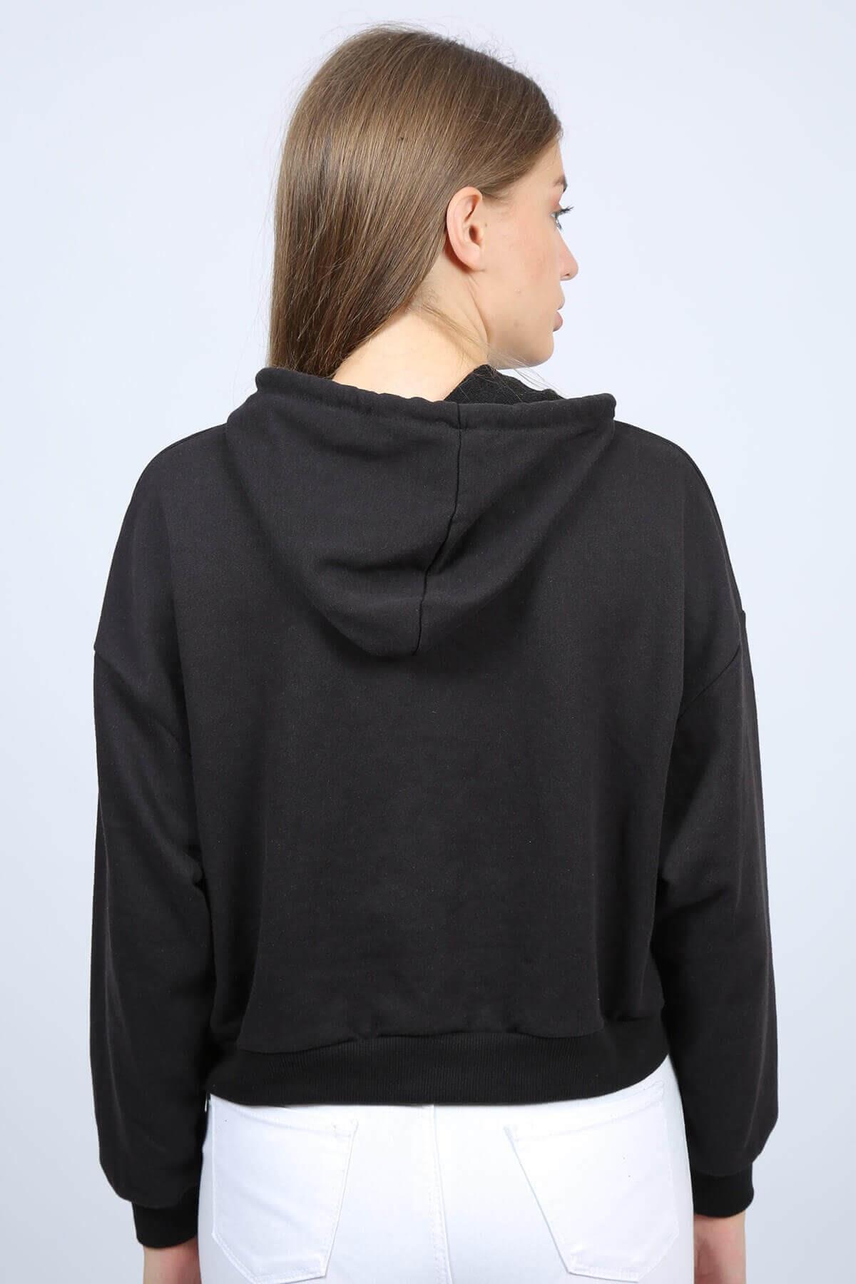 Kapüşonlu Basic Kadın Sweat Siyah