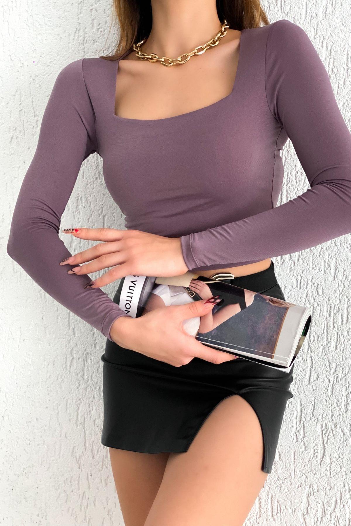 Kare Yaka Uzun Kollu Crop Gül