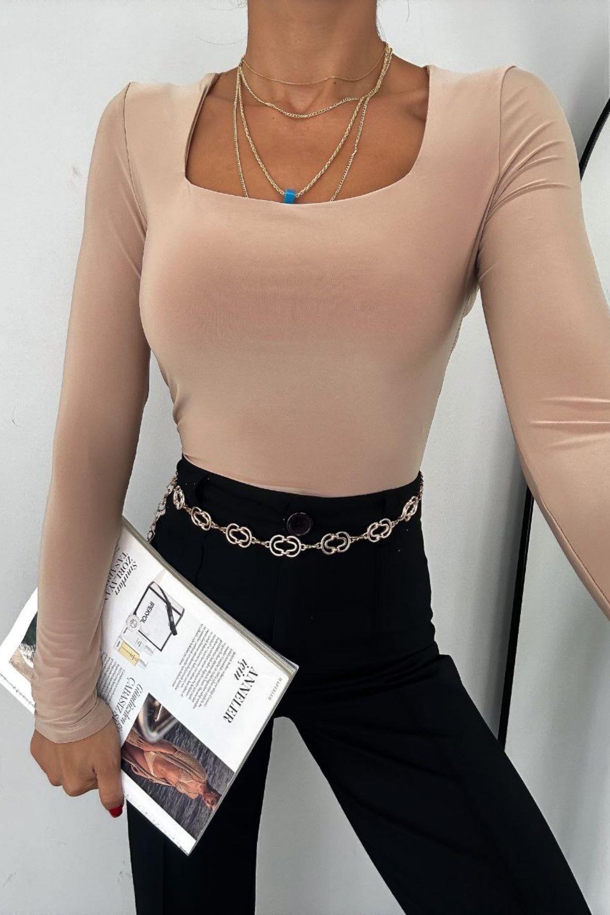 Kare Yaka Uzun Kollu Crop Vizon