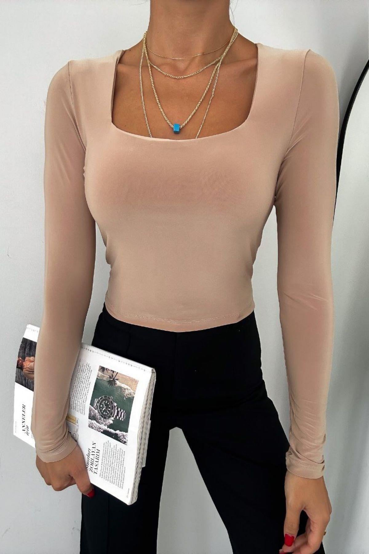 Kare Yaka Uzun Kollu Crop Vizon