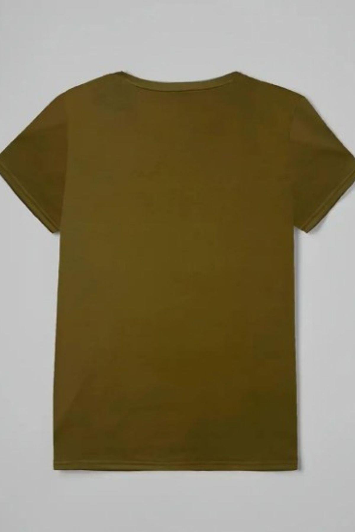 Kedi Ve Pati Baskılı Süprem T-shirt Haki