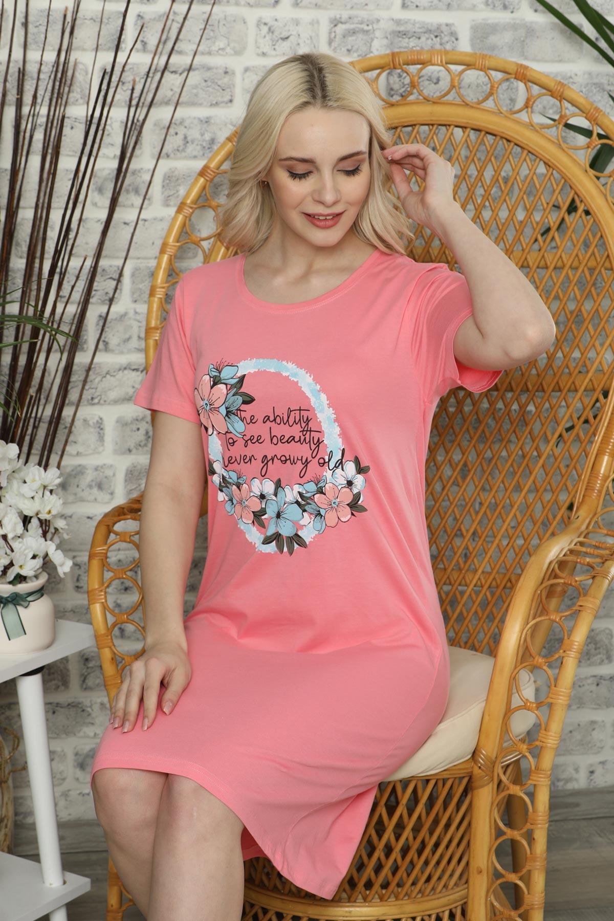 Kısa Kol Pembe Gecelik