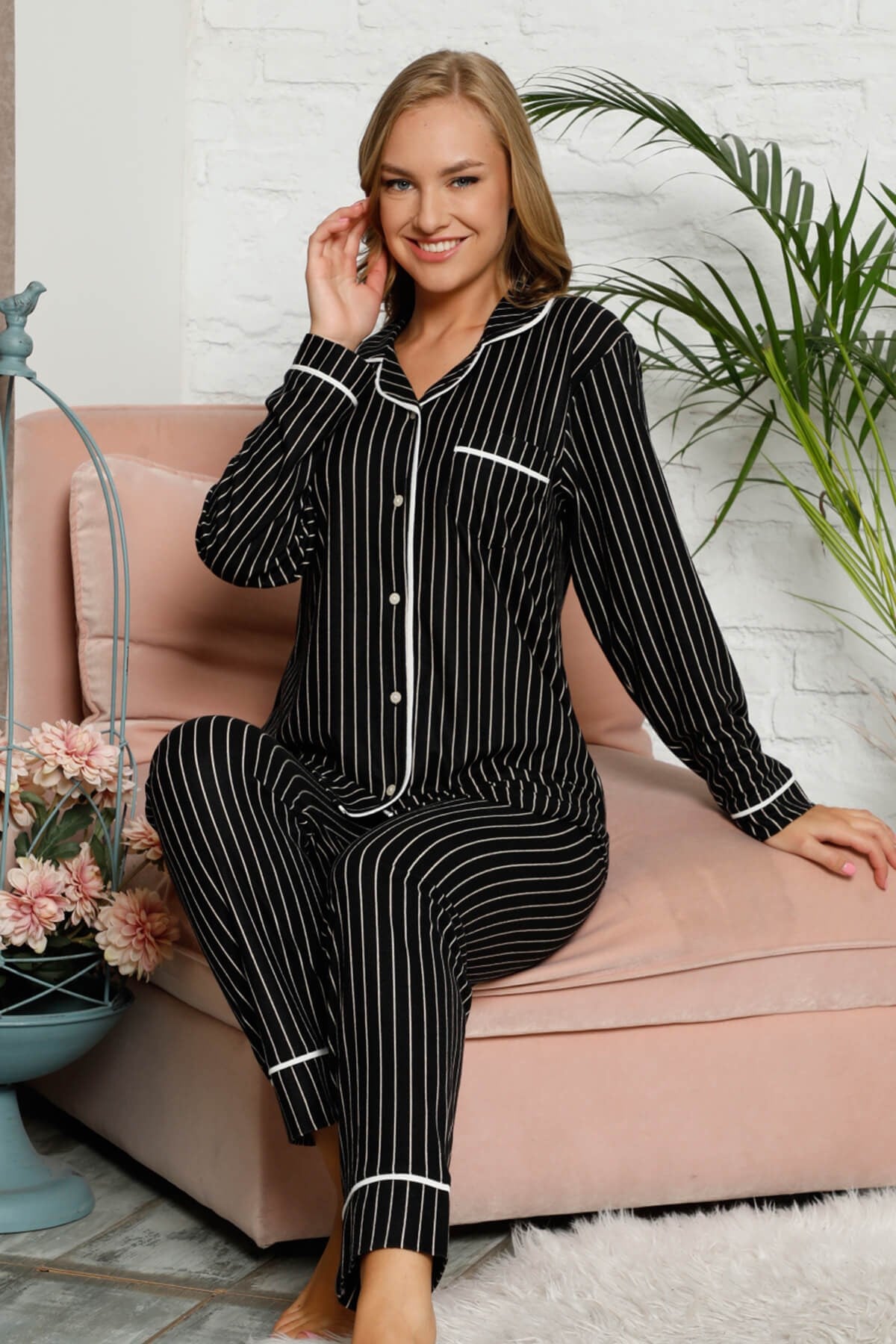 Kışlık Süet Pijama Takımı Siyah