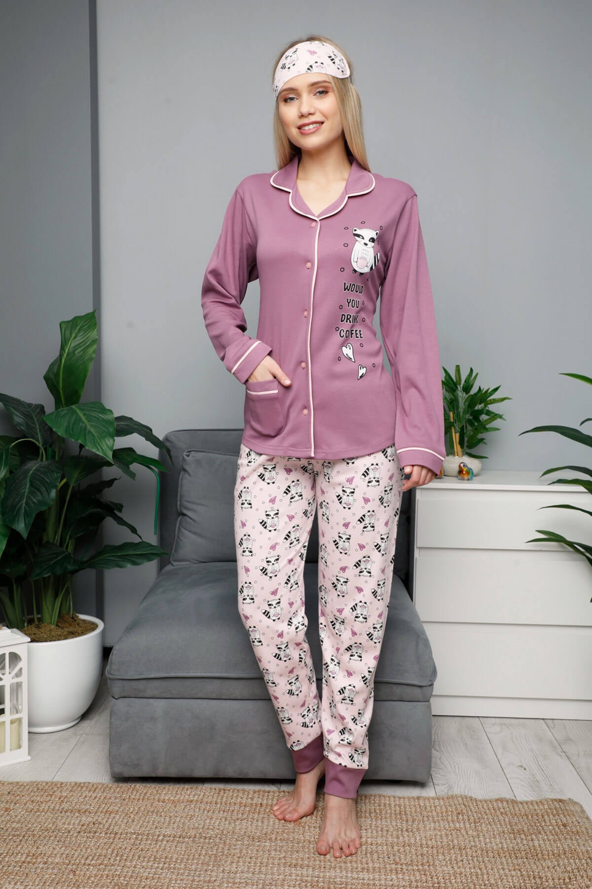 Kışlık Uzun Kol Düğmeli Pijama Takımı