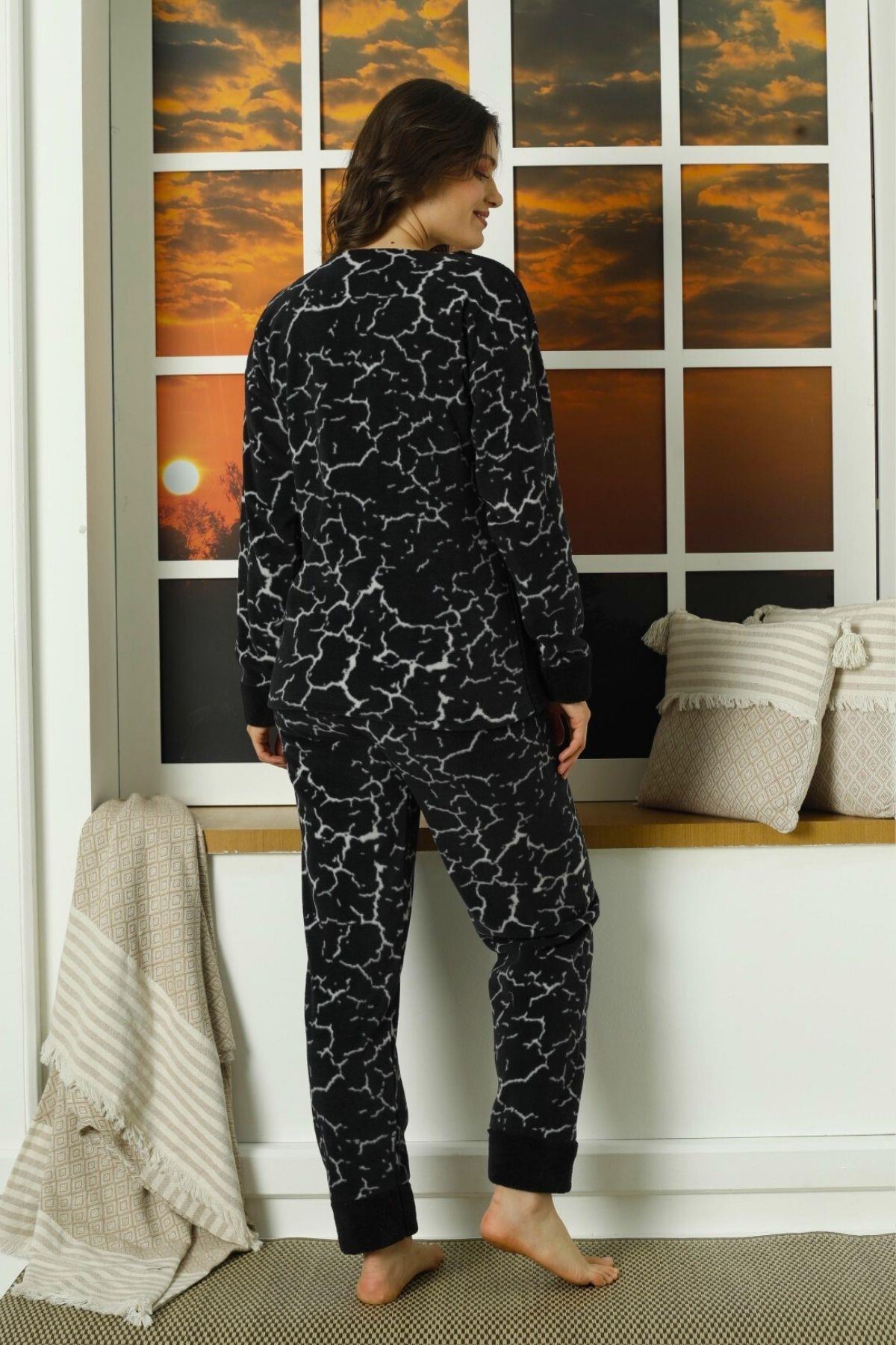 Koala Kol Ve Paça Detaylı Polar Pijama Takımı Siyah