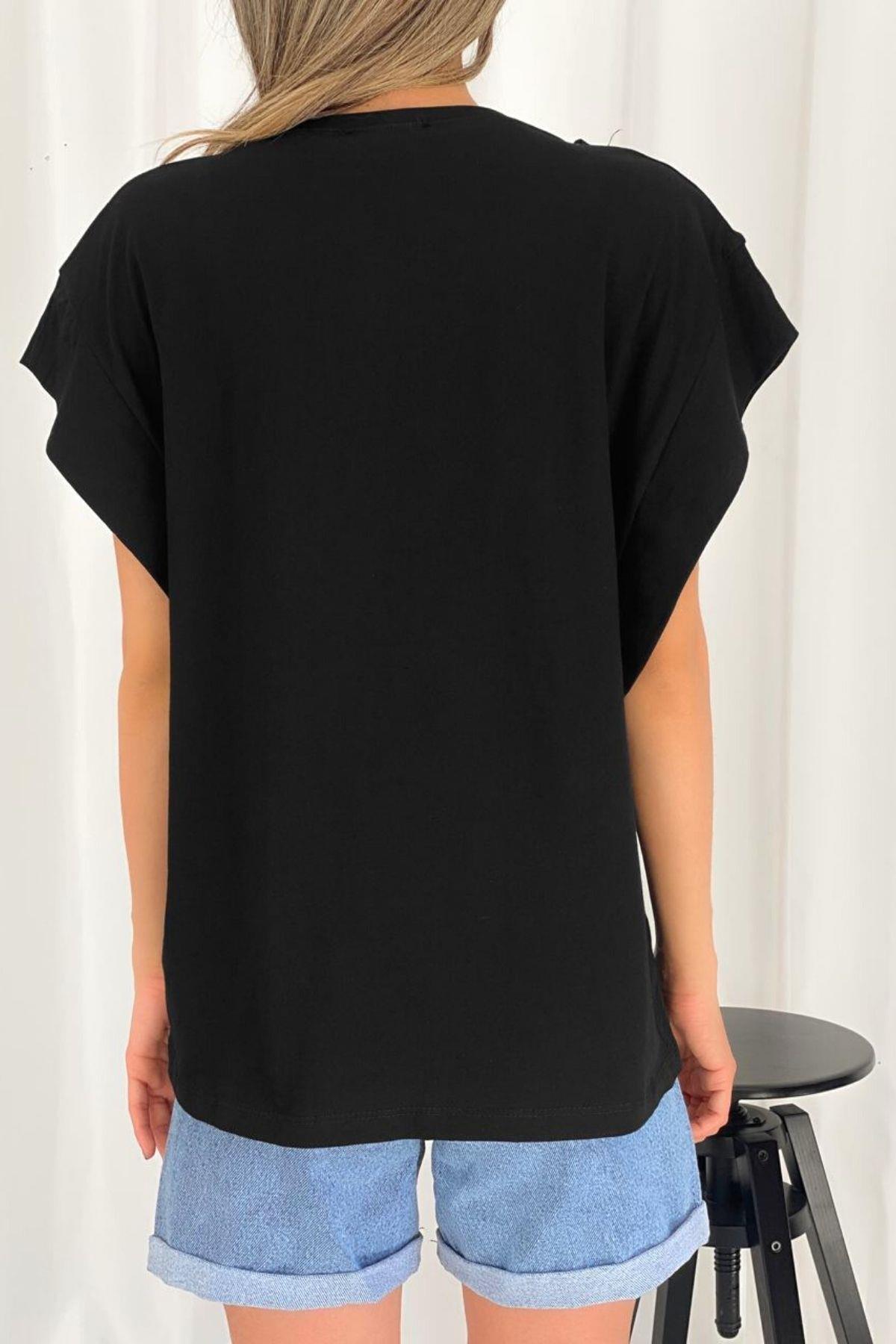 Kolsuz Kolyeli Basic T-Shirt Siyah