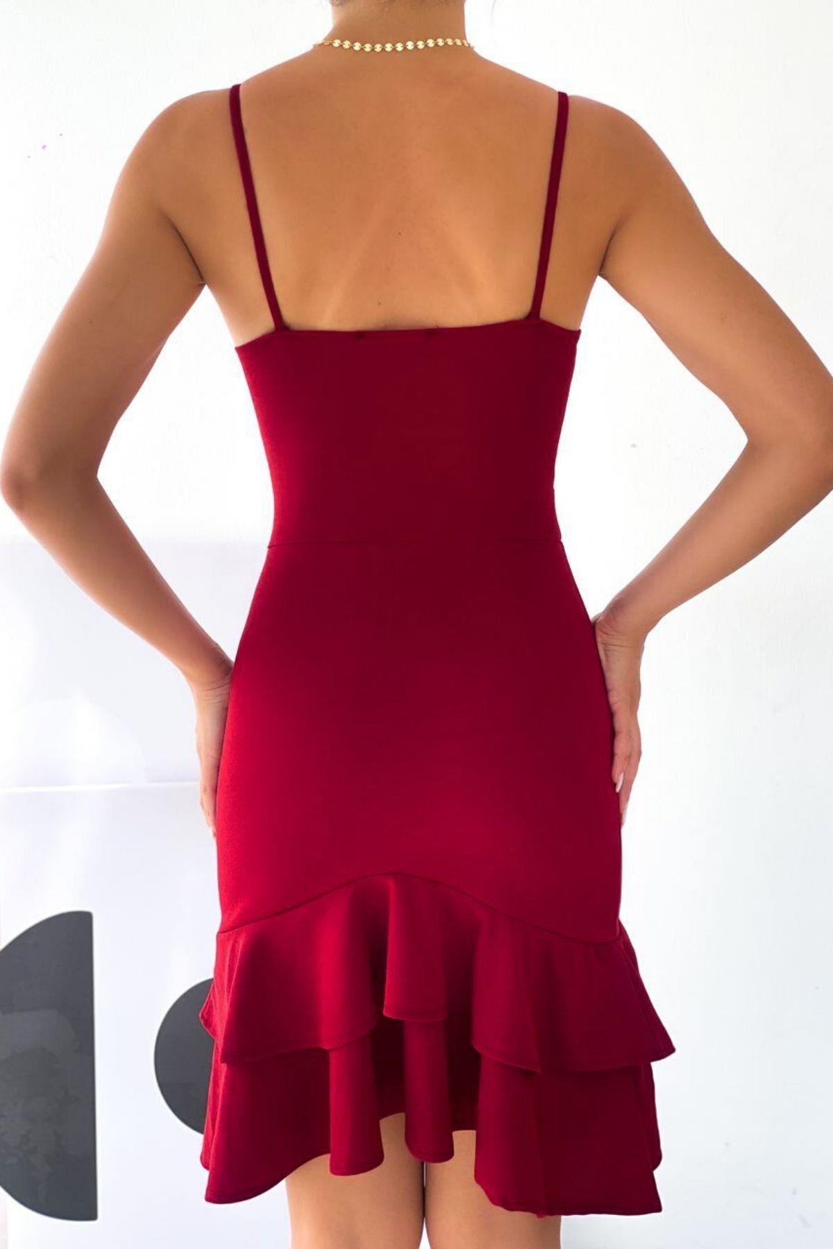 Kruvaze Yaka Eteği Volanlı Krep Elbise 582133
