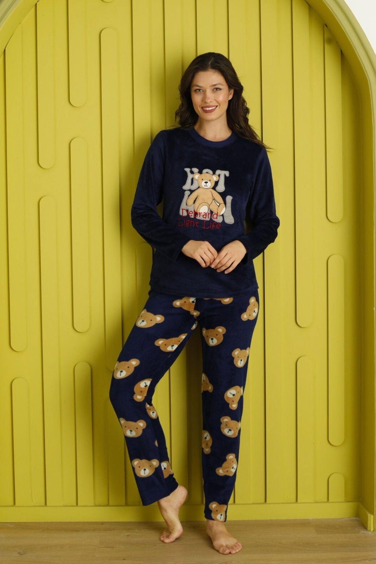 Light Life Bear Kadife Pijama Takımı Lacivert