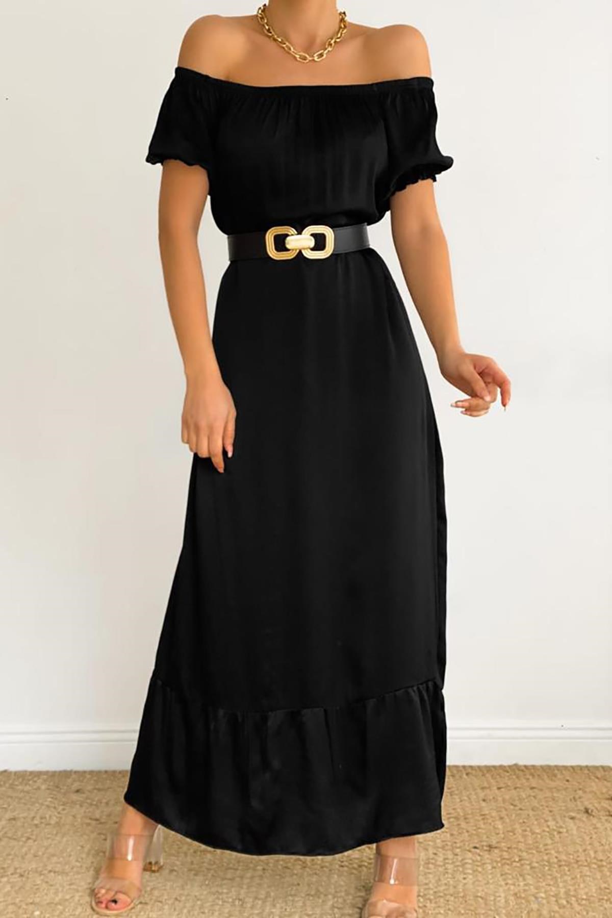 Madonna Yaka Basic Siyah Elbise