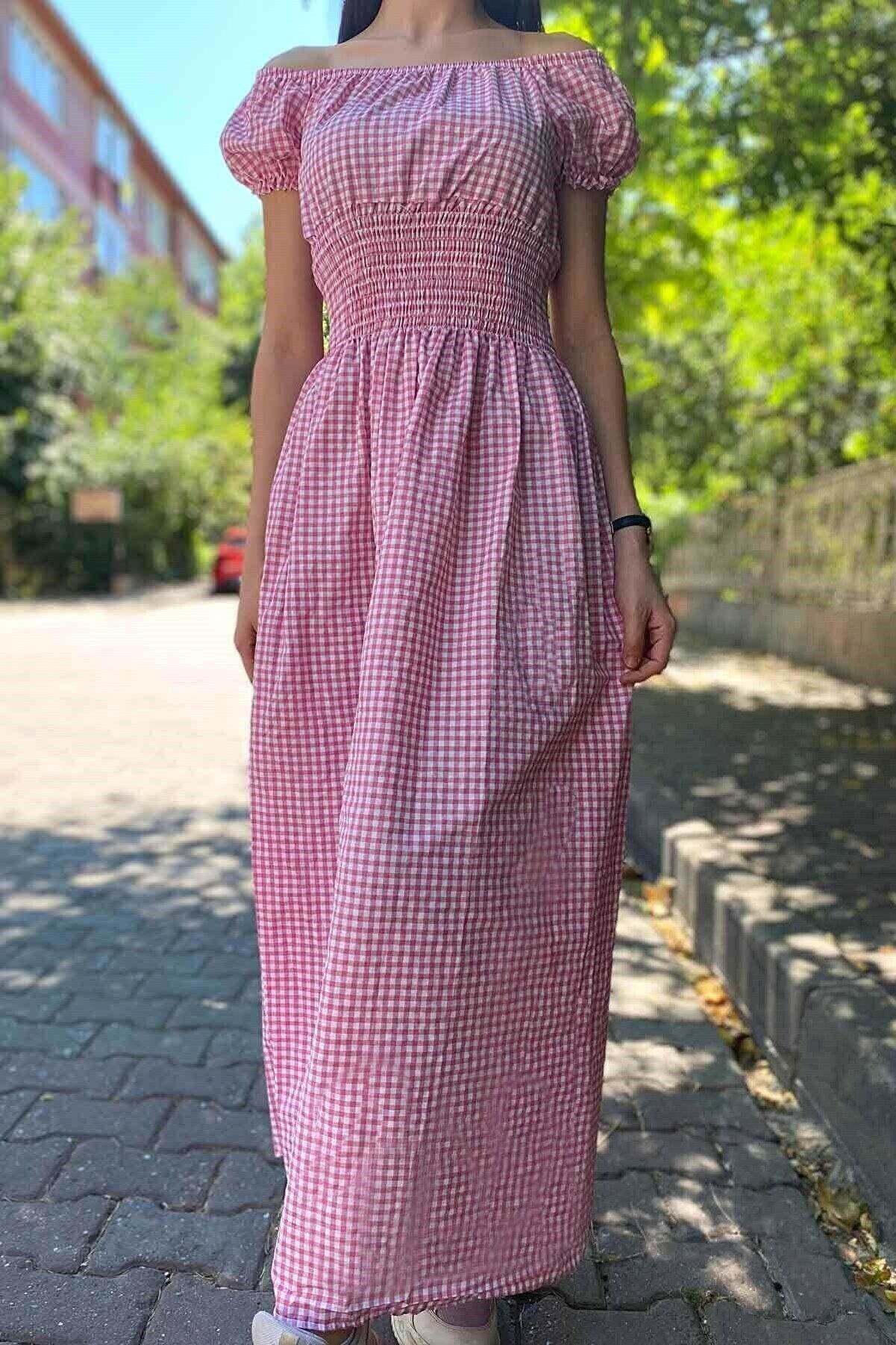 Madonna Yaka Gipeli Elbise Pembe