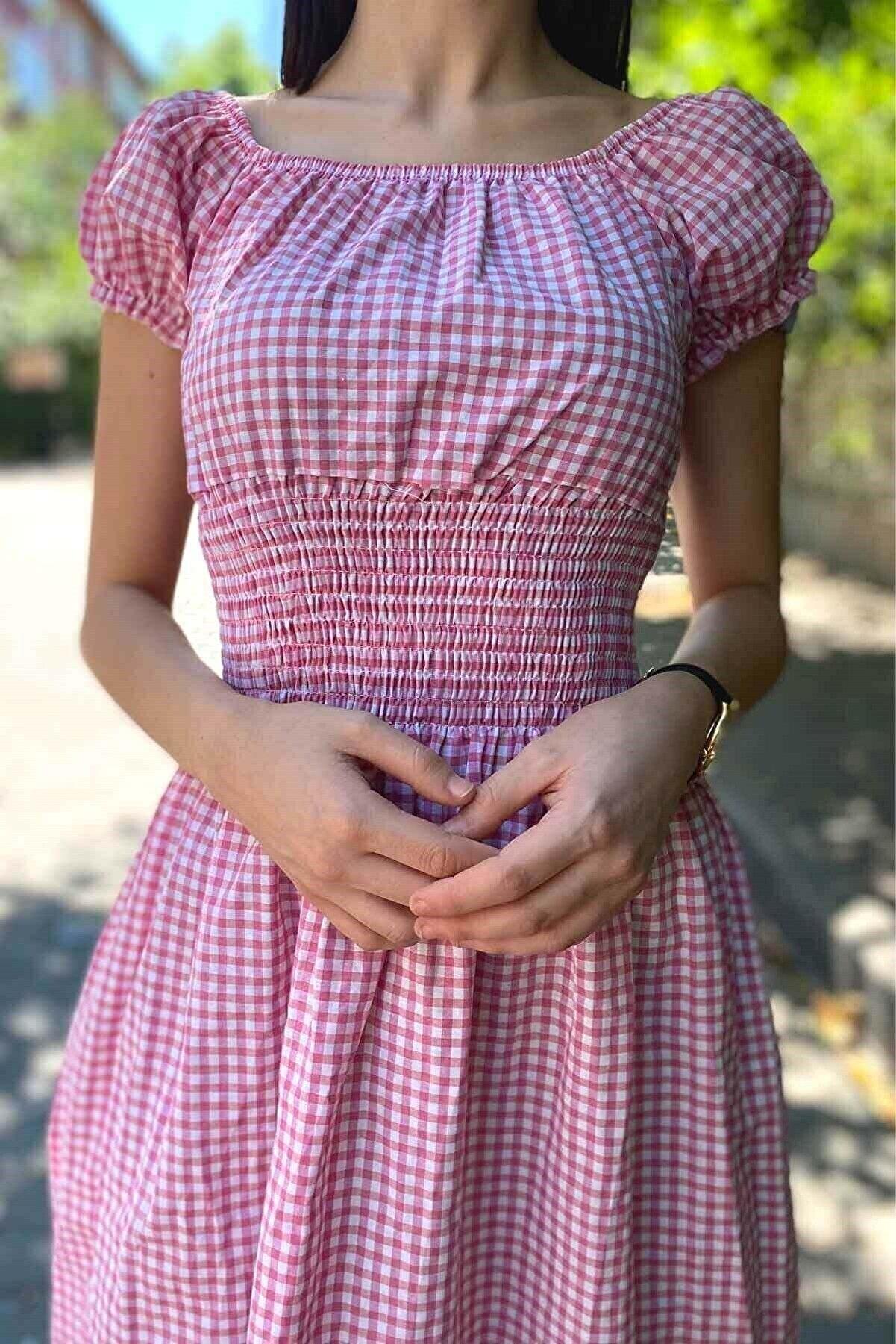 Madonna Yaka Gipeli Elbise Pembe