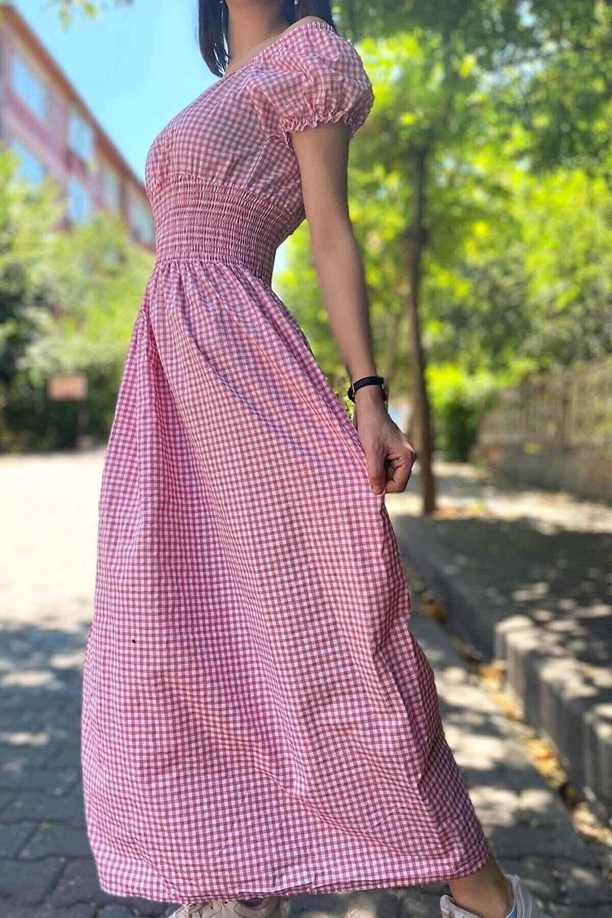 Madonna Yaka Gipeli Elbise Pembe