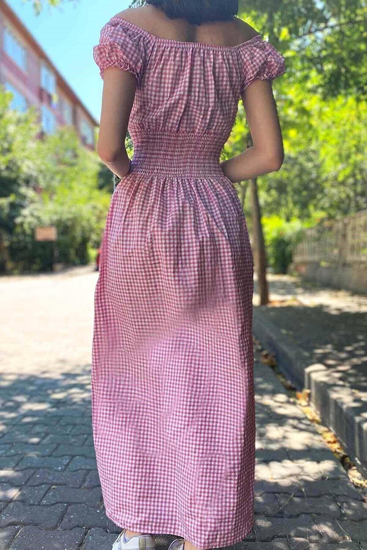 Madonna Yaka Gipeli Elbise Pembe