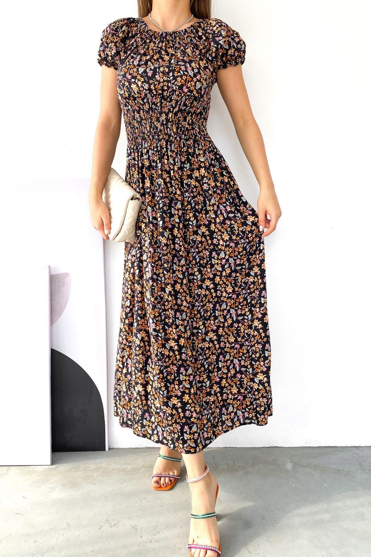 Madonna Yaka Gipeli Elbise Siyah Mint