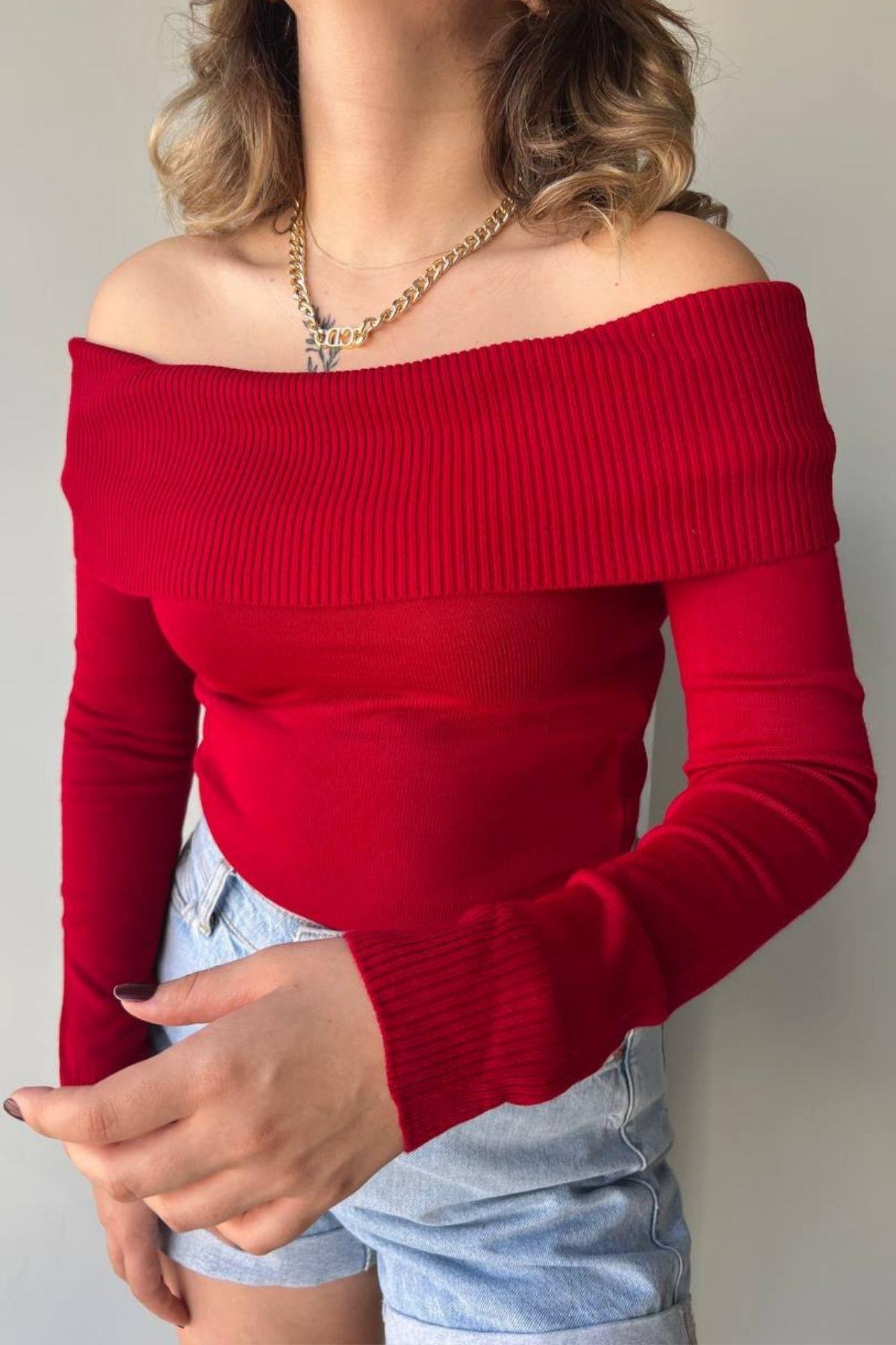 Madonna Yaka Triko Kazak Kırmızı